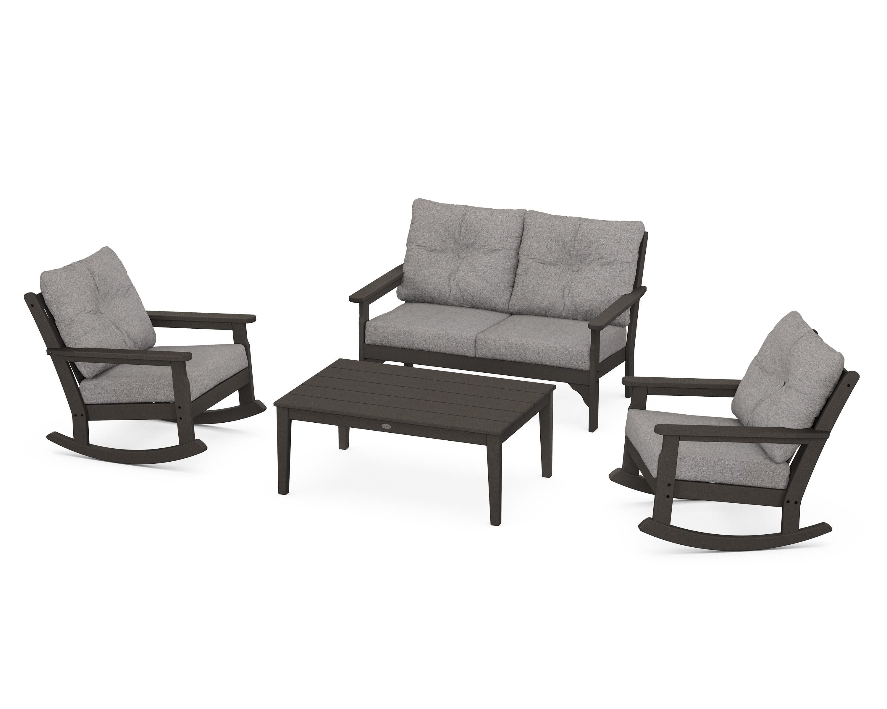 Vineyard 4-Piece Deep Seating Rocking Chair Set in Vintage Coffee / Grey Mist