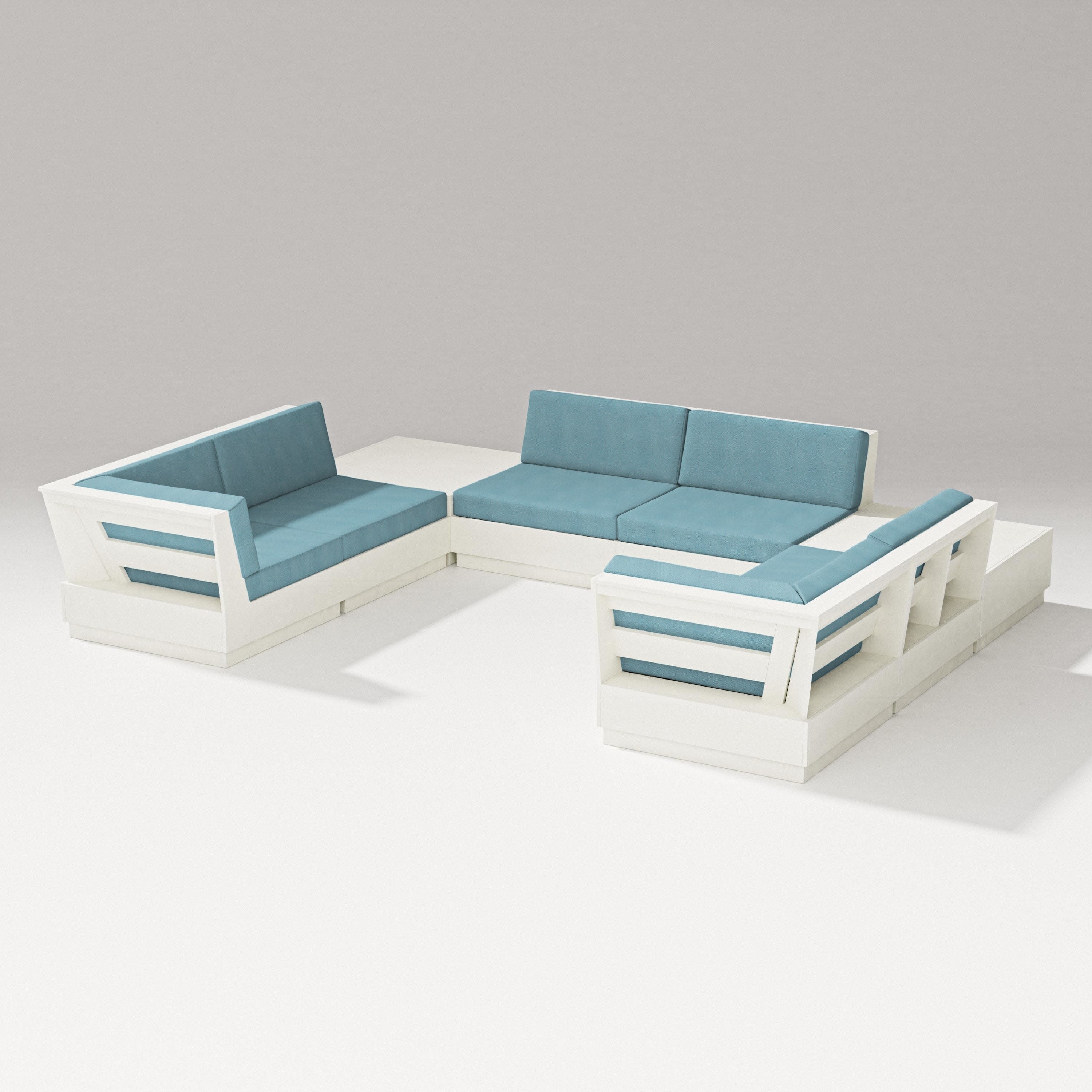 Elevate 8-Piece U-Shaped Sectional in Vintage White / Lattice Sky Blue