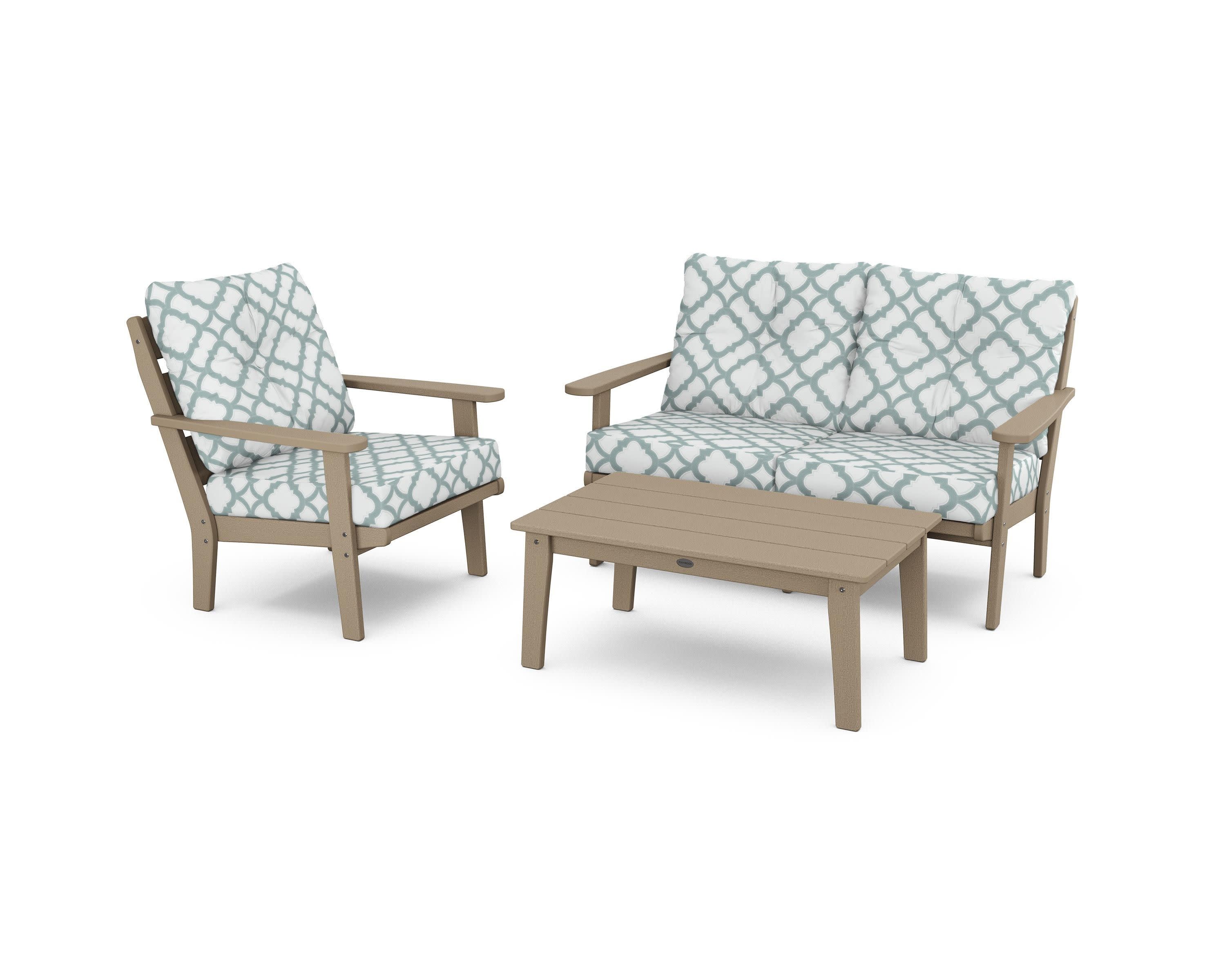 Lakeside 3-Piece Deep Seating Set in Vintage Sahara / Trellis Glacier Spa