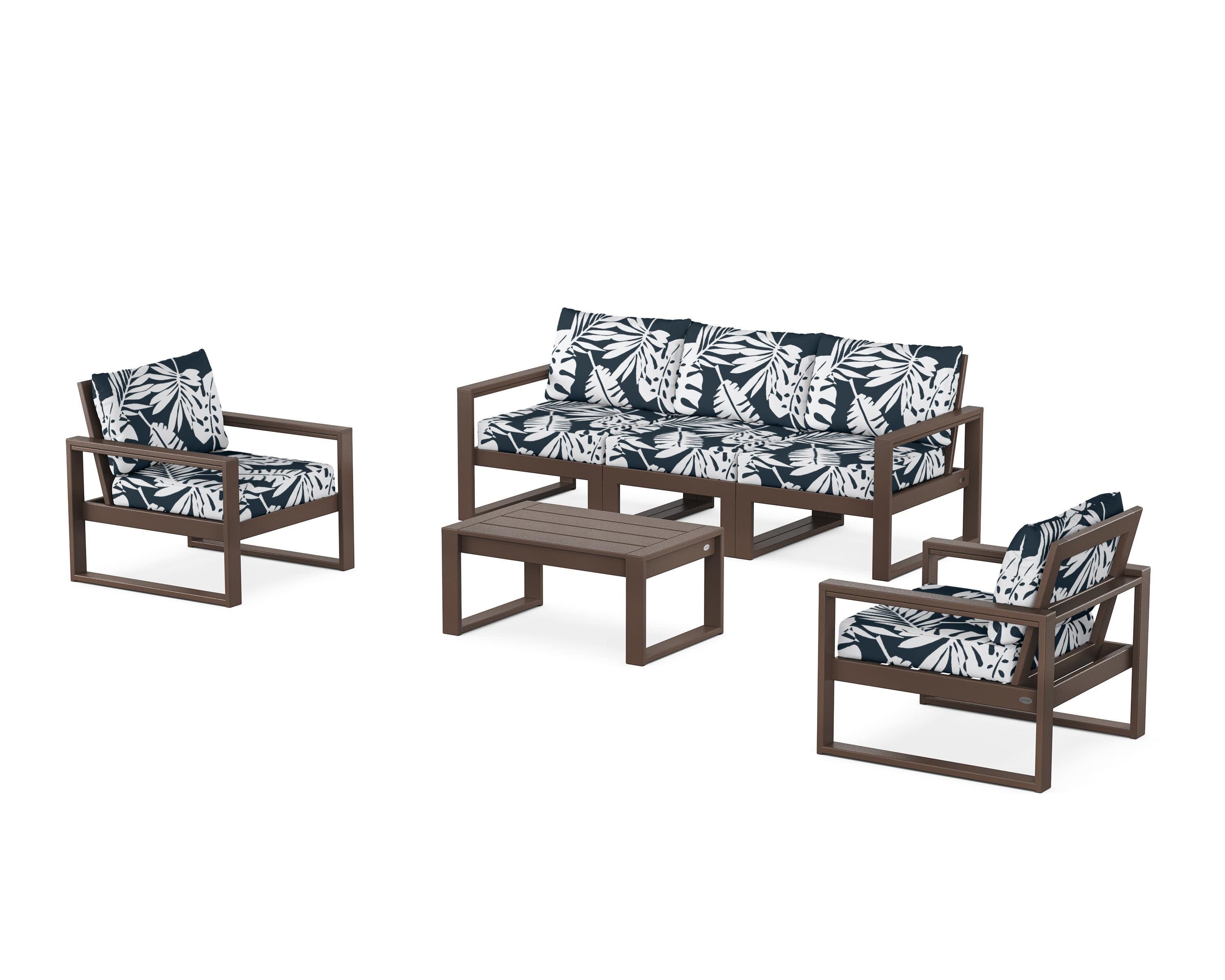 EDGE Sectional 4-Piece Deep Seating Set with Sofa in Mahogany / Leaf Marine Indigo