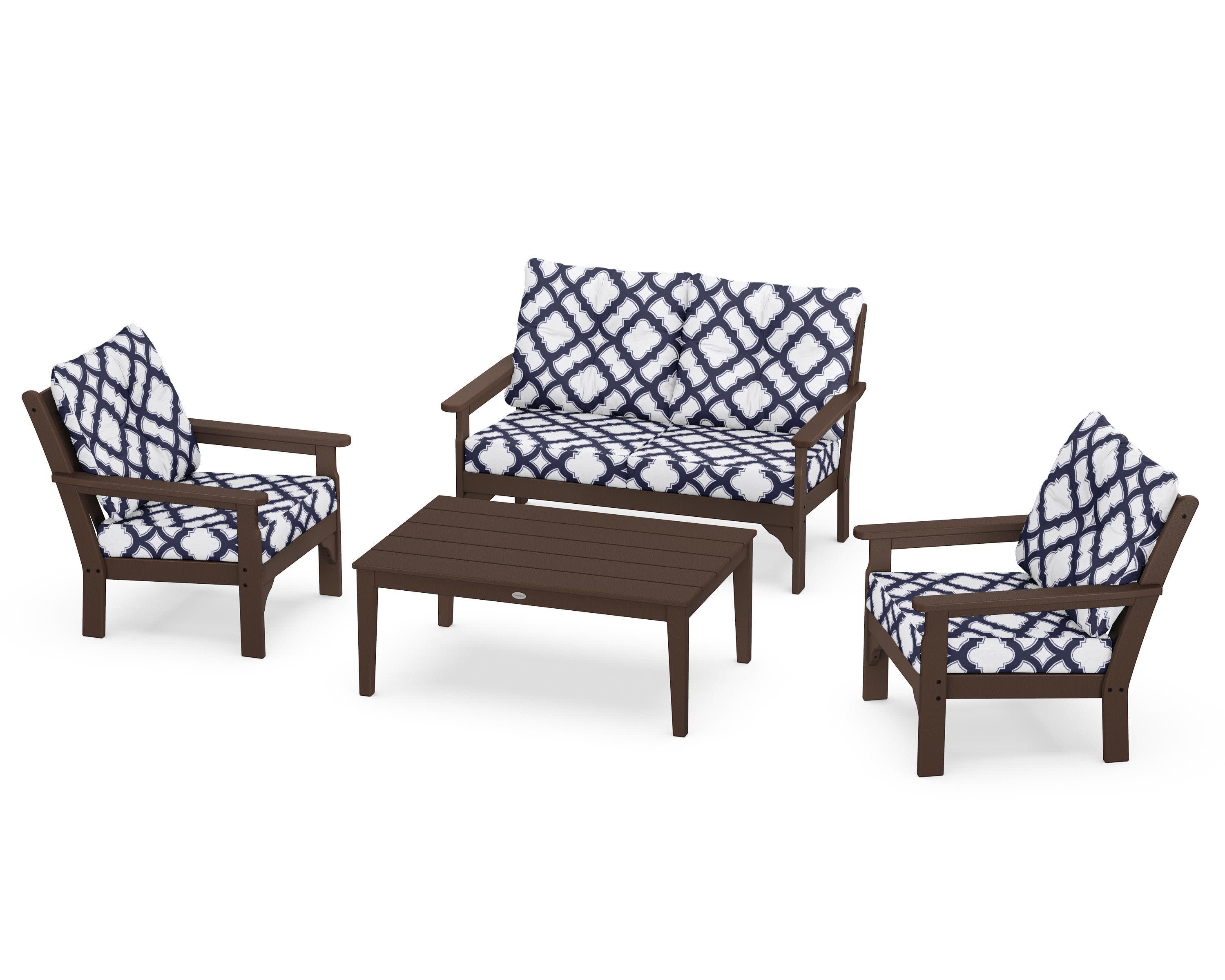 Vineyard 4-Piece Deep Seating Set in Mahogany / Trellis Navy