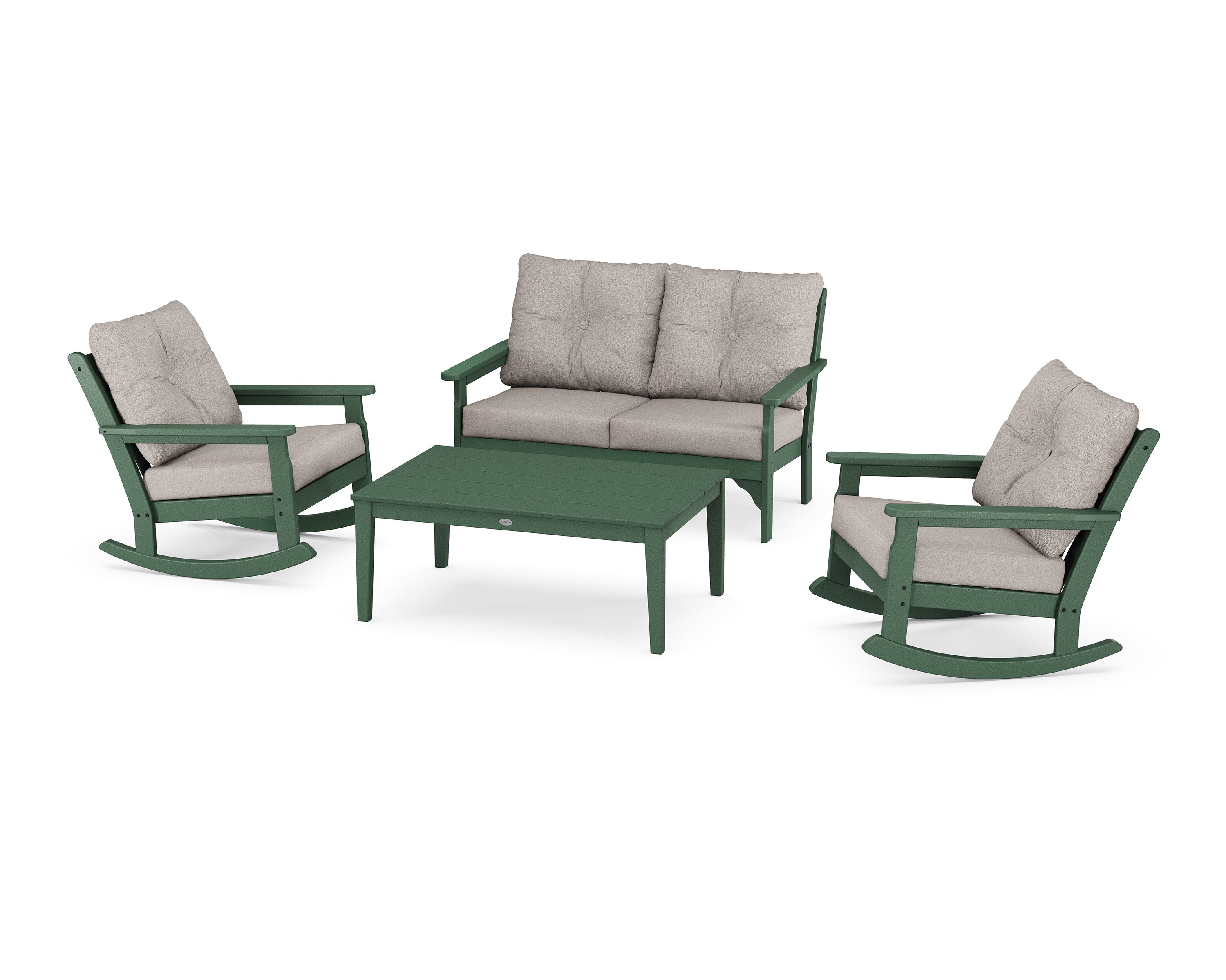 Vineyard 4-Piece Deep Seating Rocking Chair Set in Green / Weathered Tweed