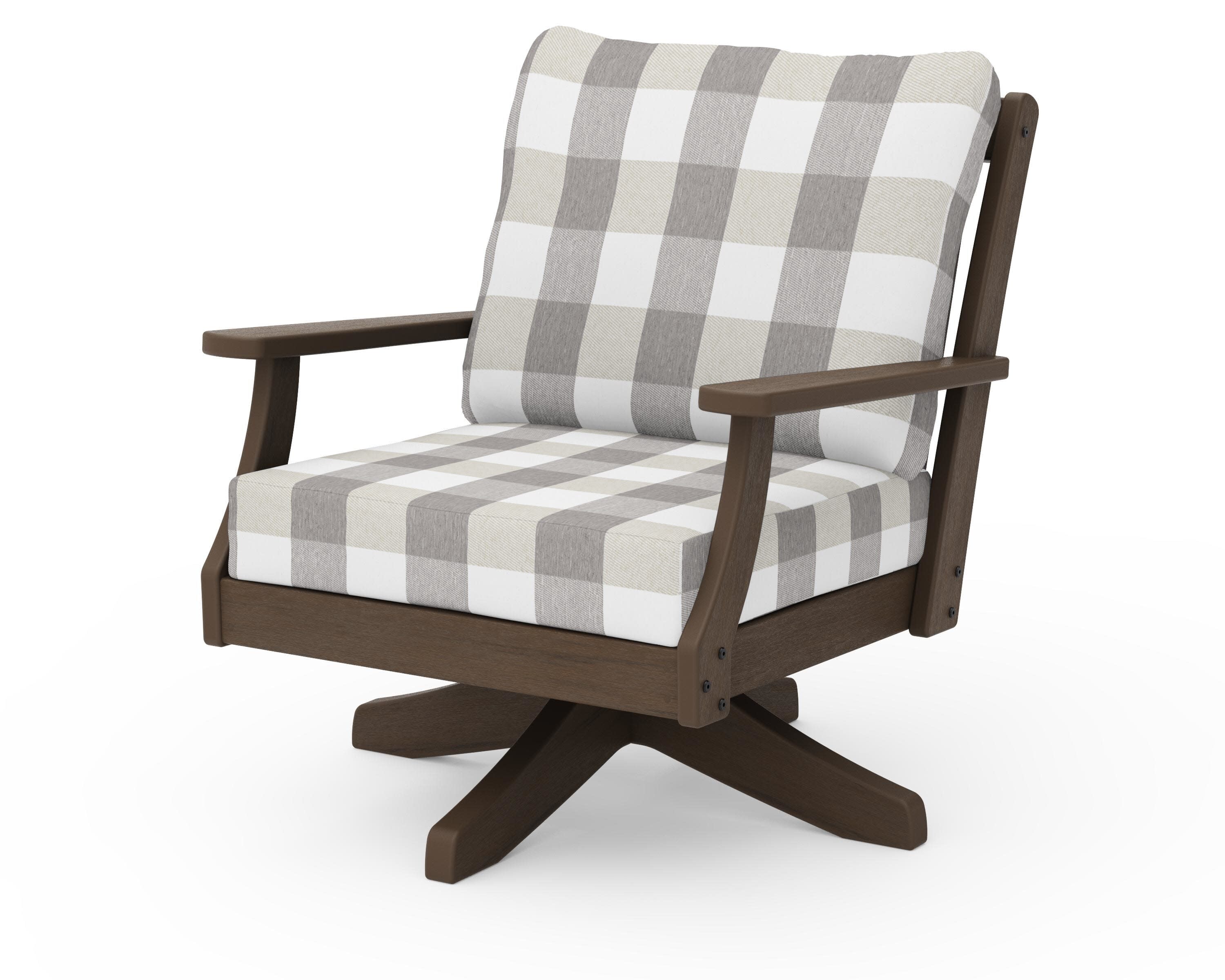 Braxton Deep Seating Swivel Chair in Kona / Buffalo Plaid Grey Mist