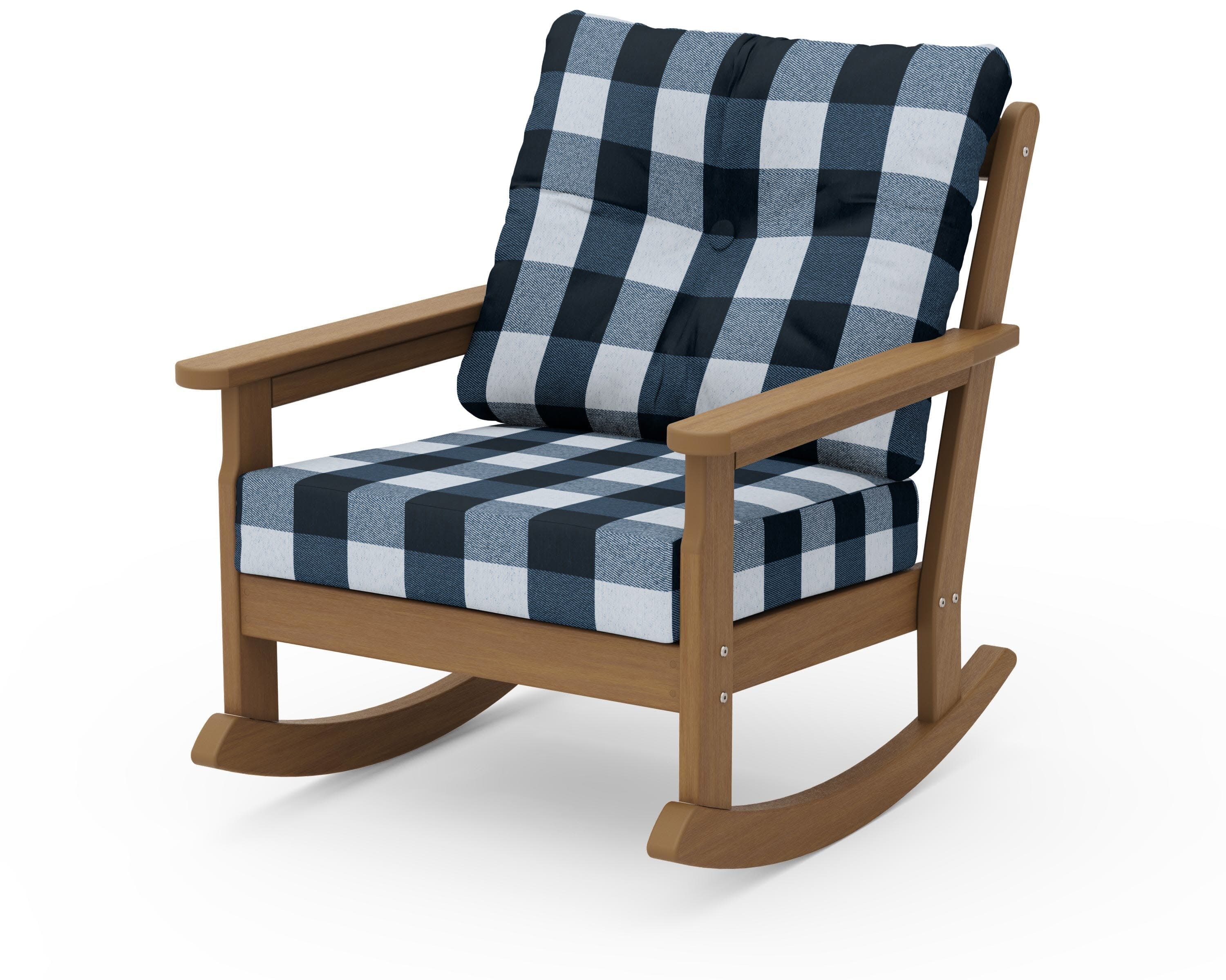 Vineyard Deep Seating Rocking Chair in Natural / Buffalo Plaid Marine Indigo