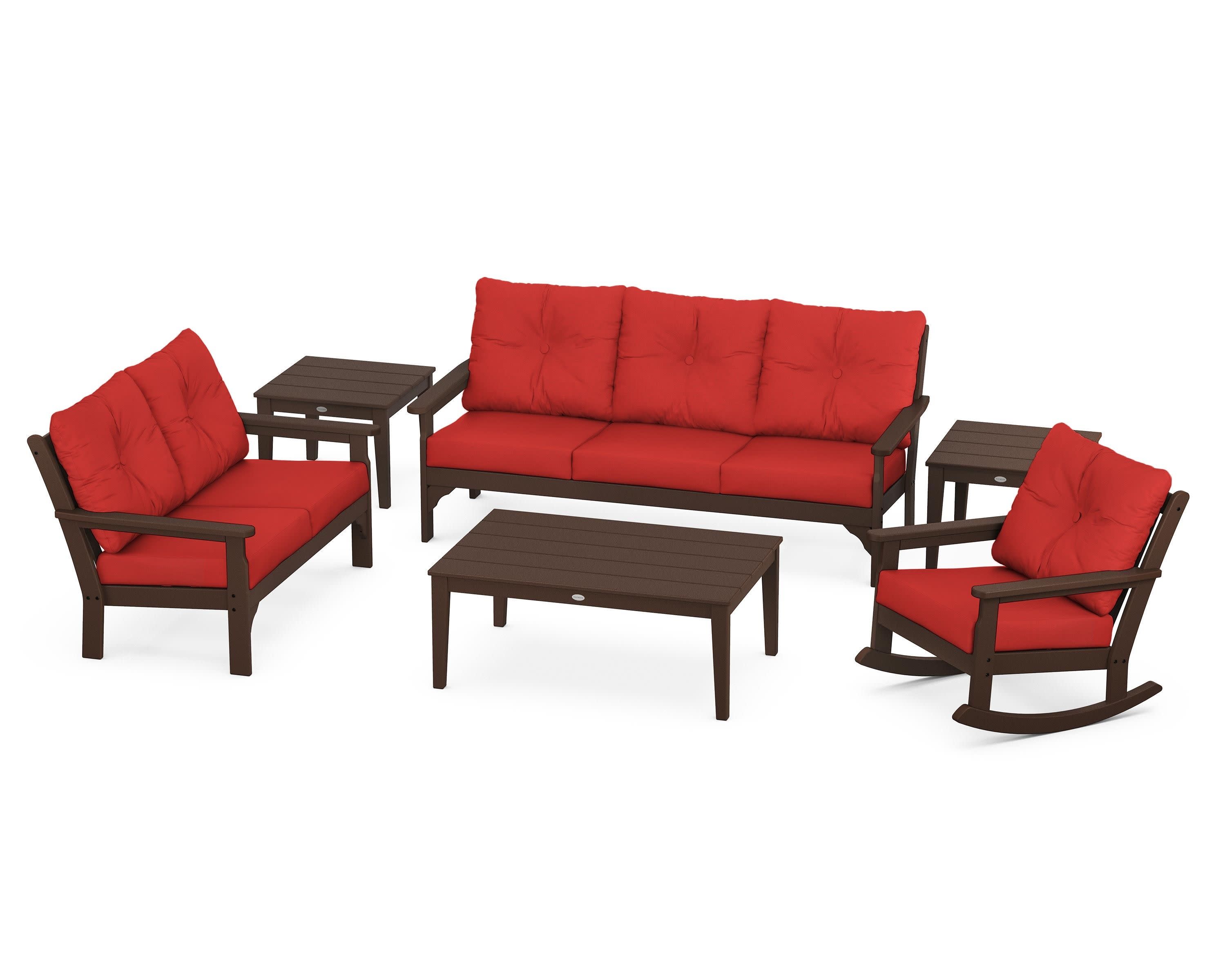 Vineyard 6-Piece Deep Seating Set in Mahogany / Crimson Linen