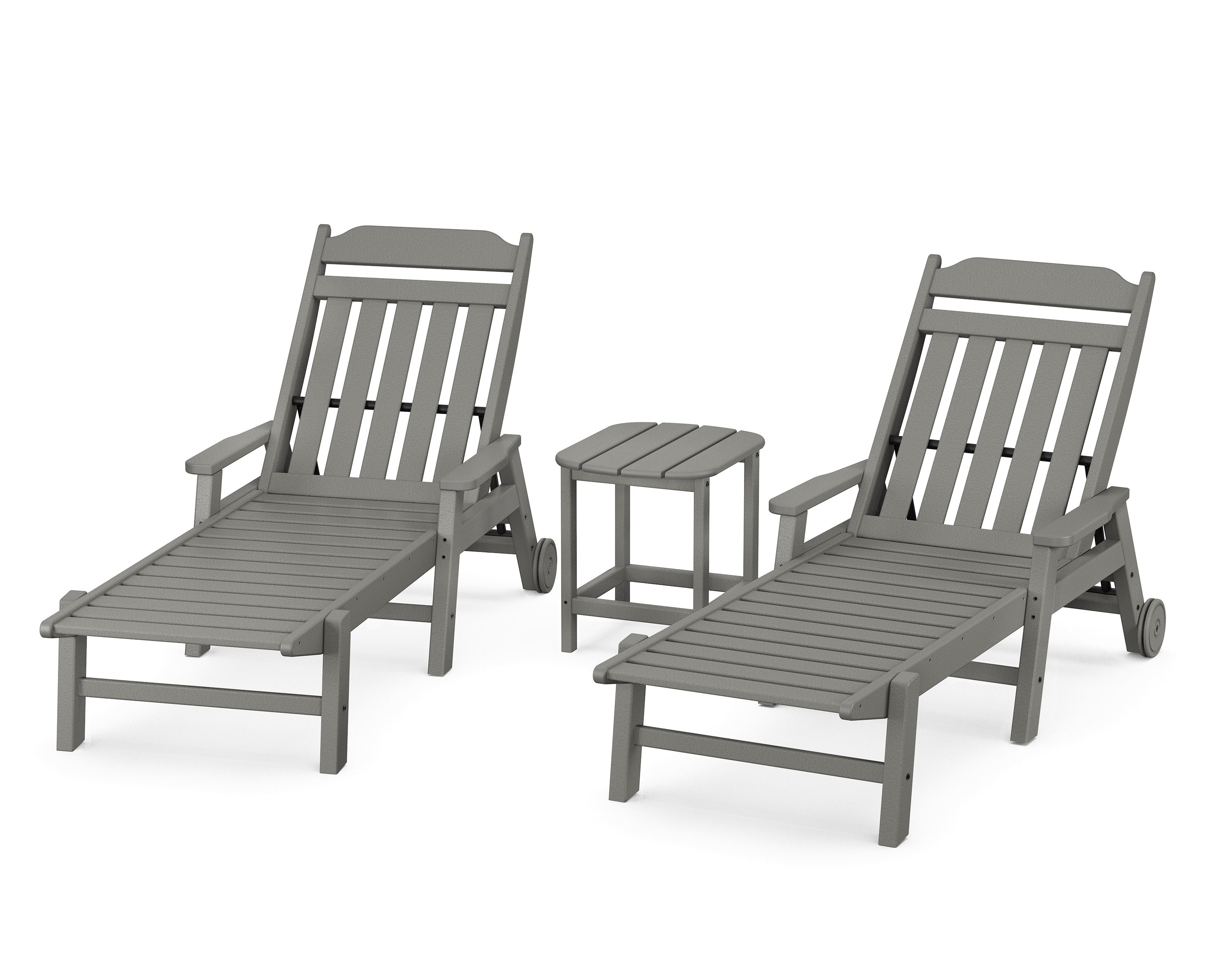 Cottage 3-Piece Chaise Set with Arms and Wheels in Slate Grey
