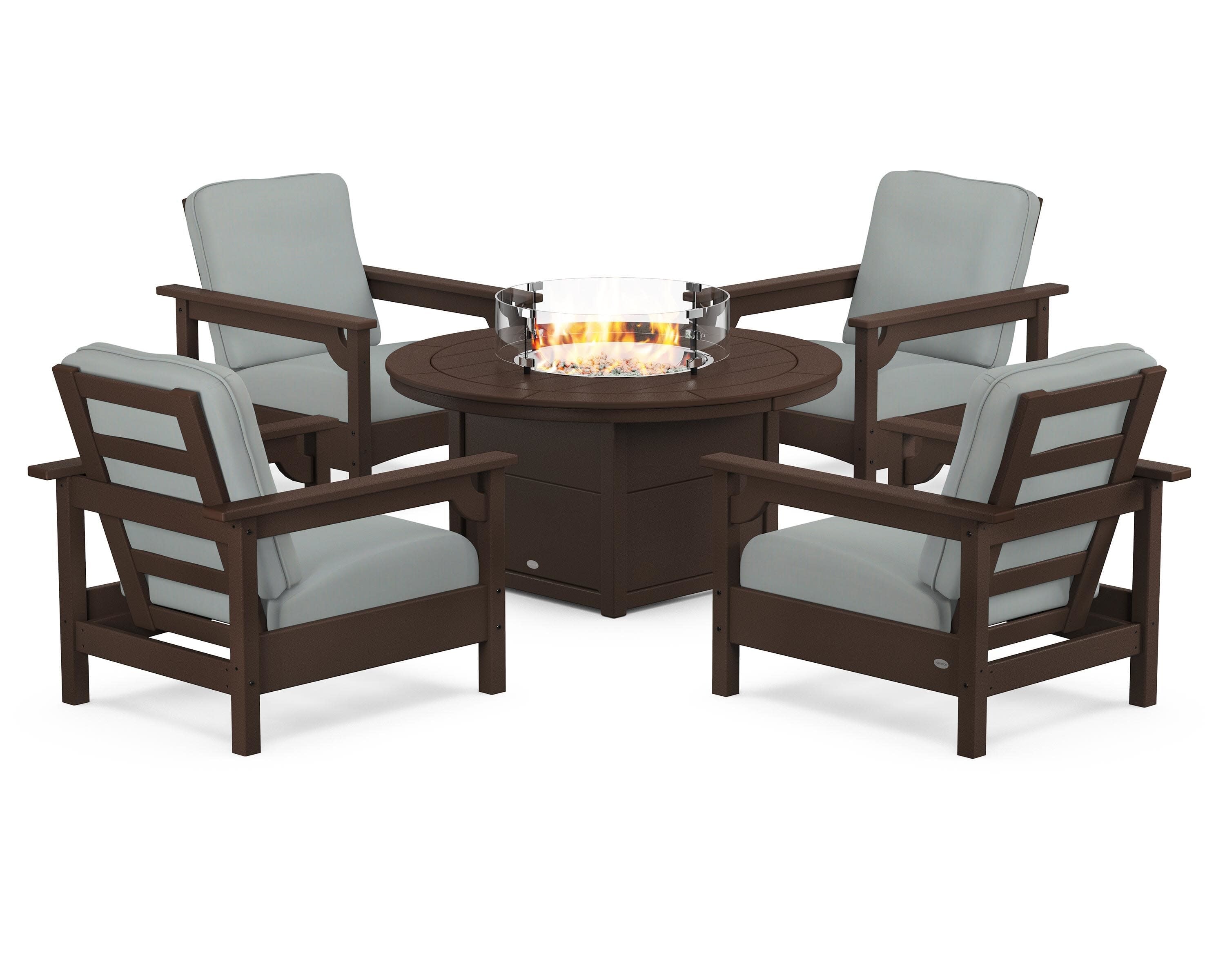 Club 5-Piece Conversation Set with Fire Pit Table in Mahogany / Spa