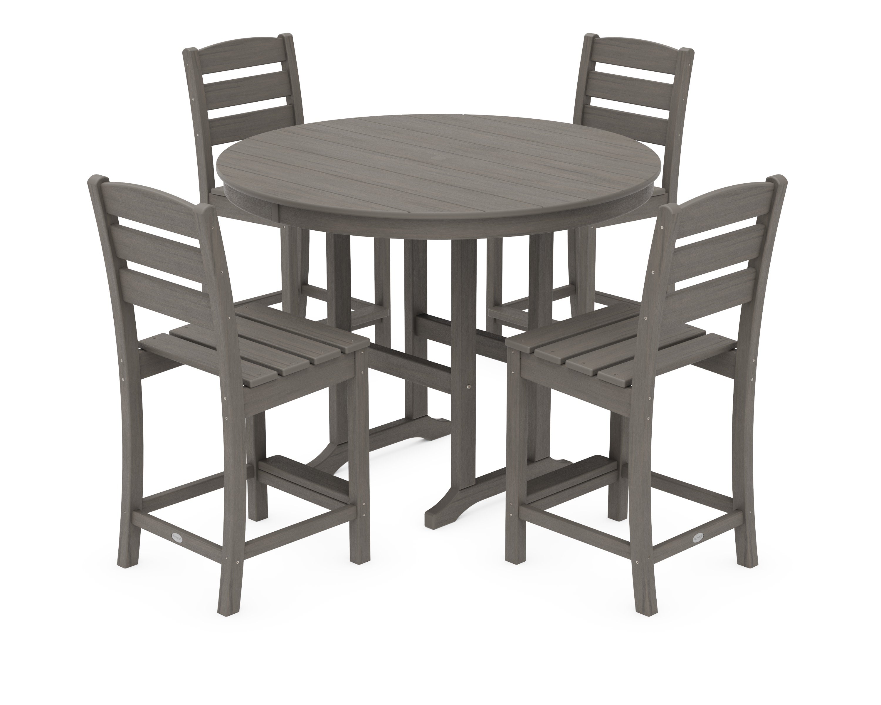 Lakeside 5-Piece Farmhouse Round Side Chair Counter  Set in Driftwood