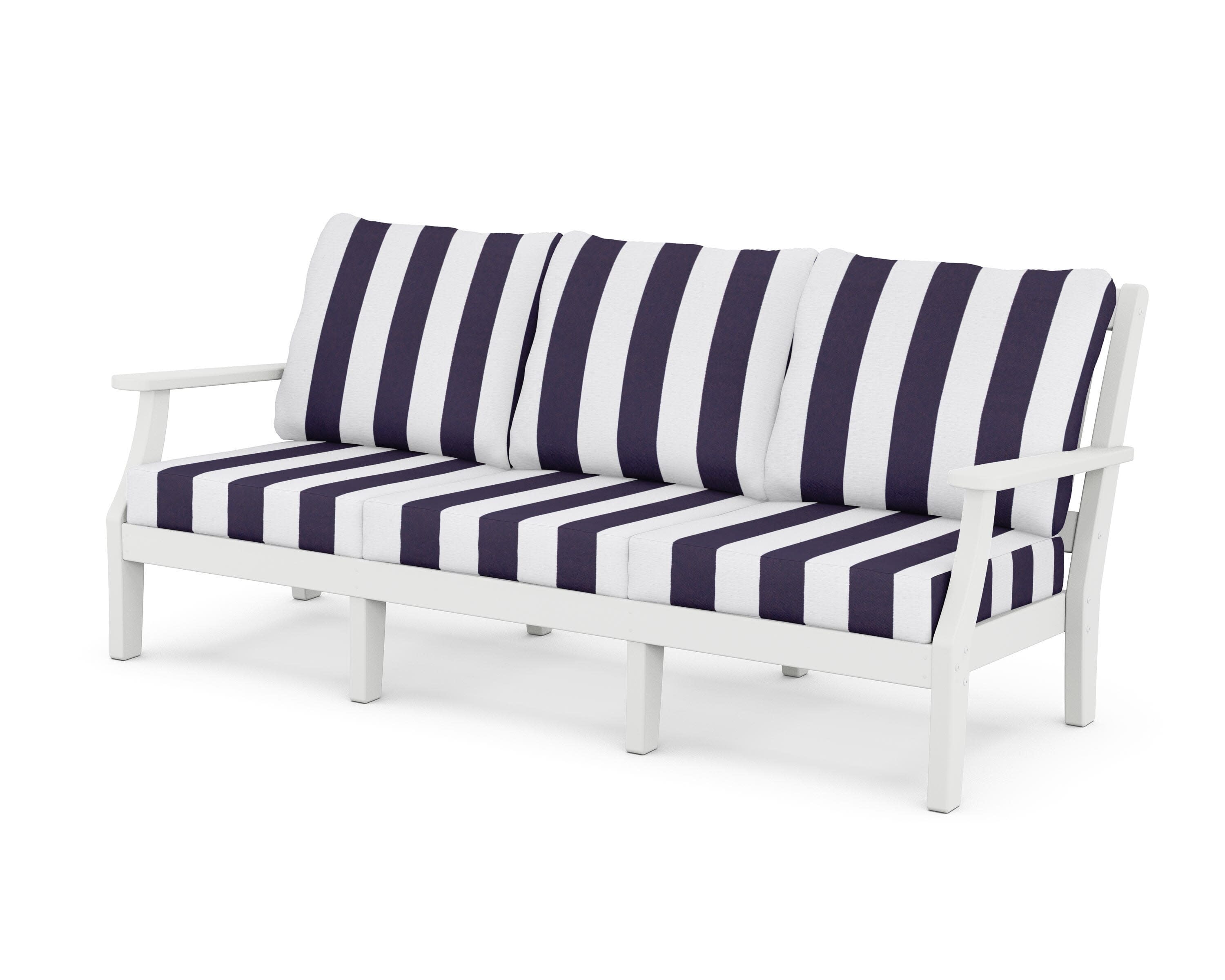 Chinoiserie Deep Seating Sofa in White / Cabana Stripe Navy