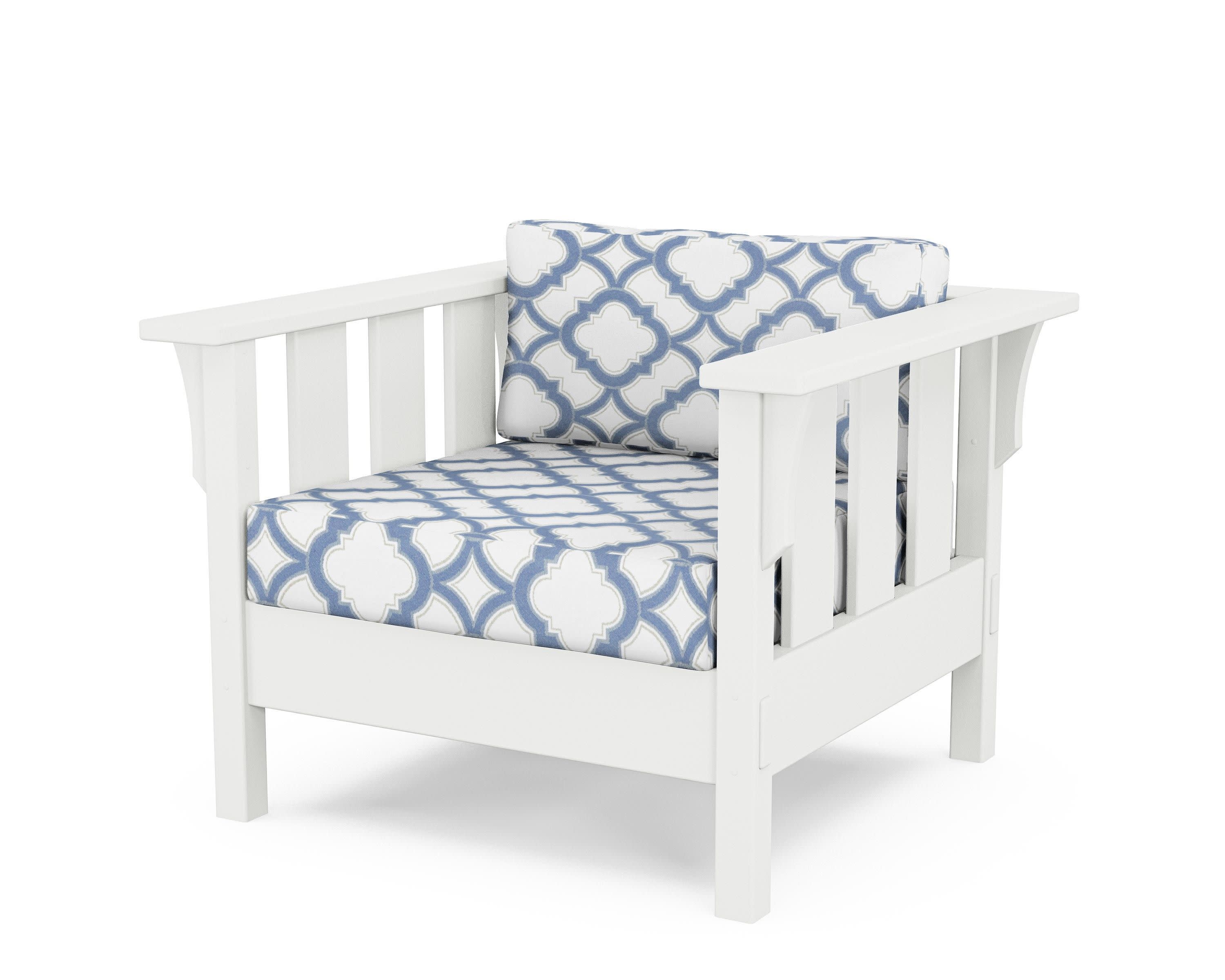 Acadia Deep Seating Chair in White / Trellis Sky Blue