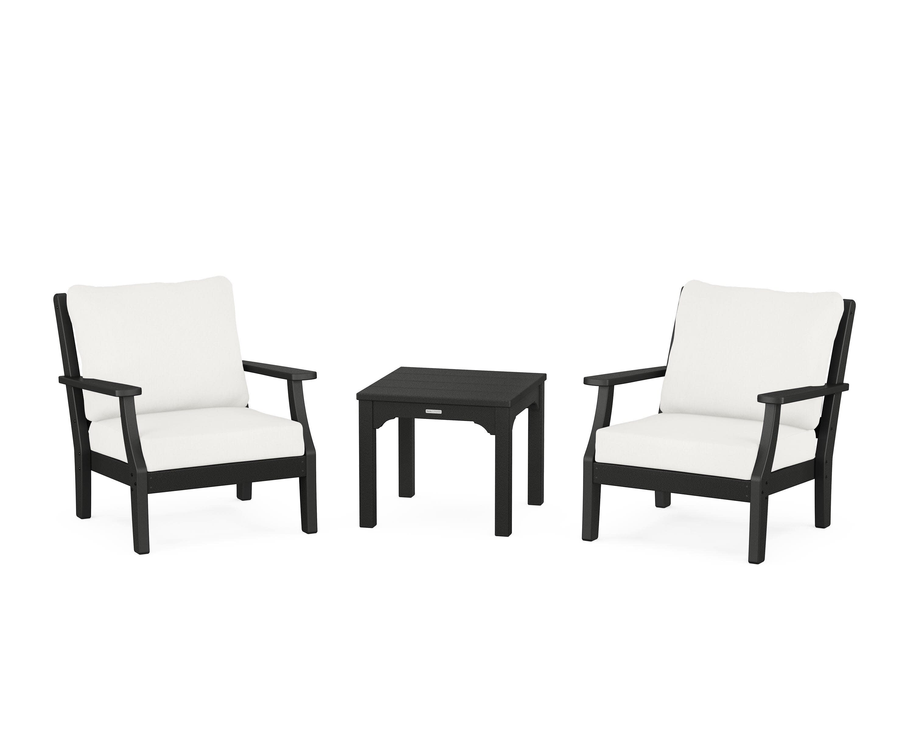 Chinoiserie 3-Piece Deep Seating Set in Black / Natural Linen