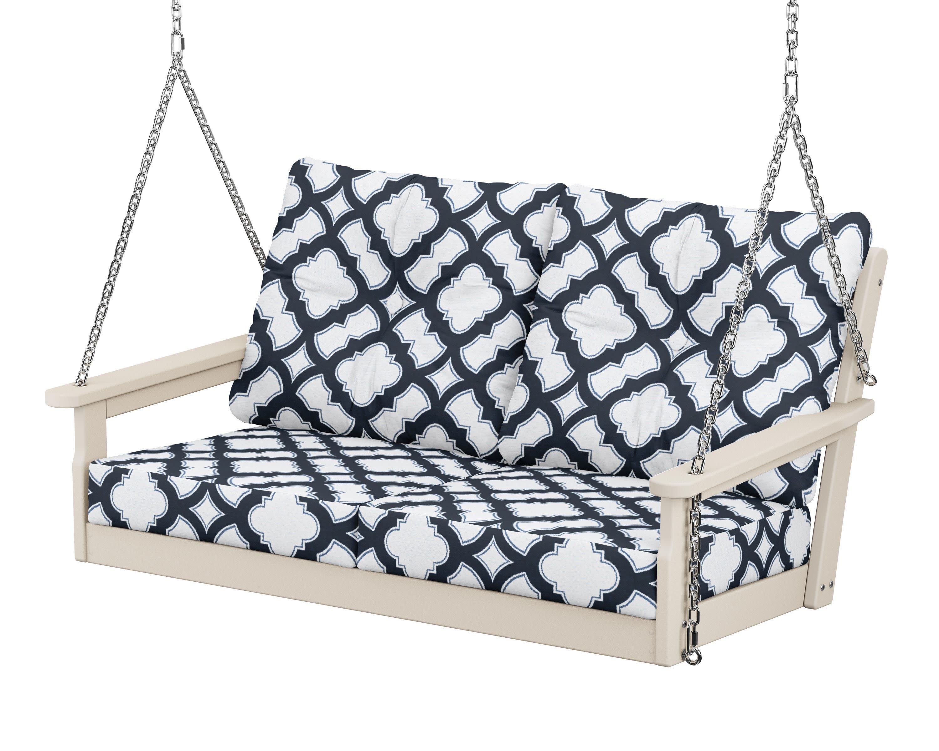 Vineyard Deep Seating Swing in Sand / Trellis Marine Indigo