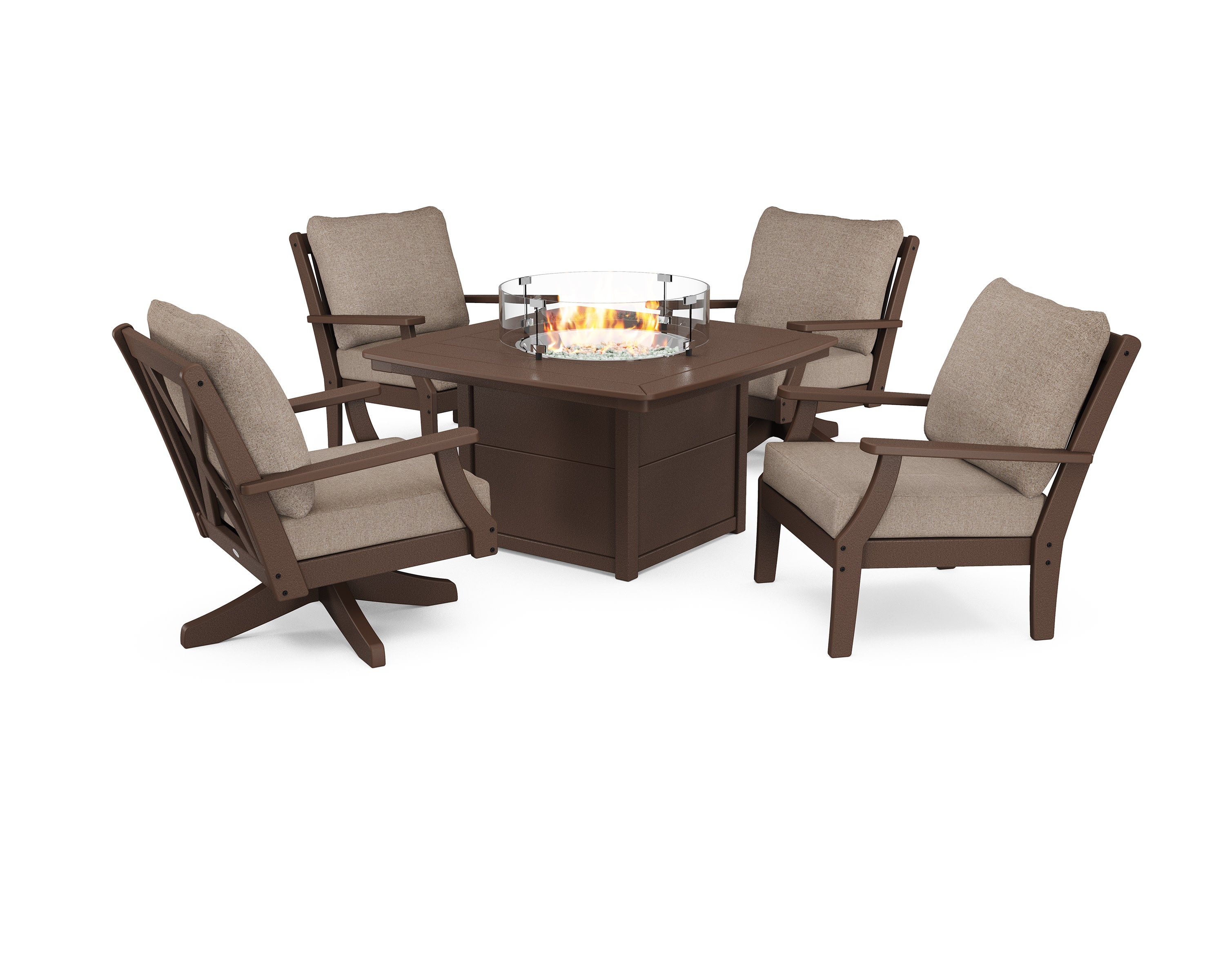 Braxton 5-Piece Deep Seating Set with Fire Table in Mahogany / Spiced Burlap