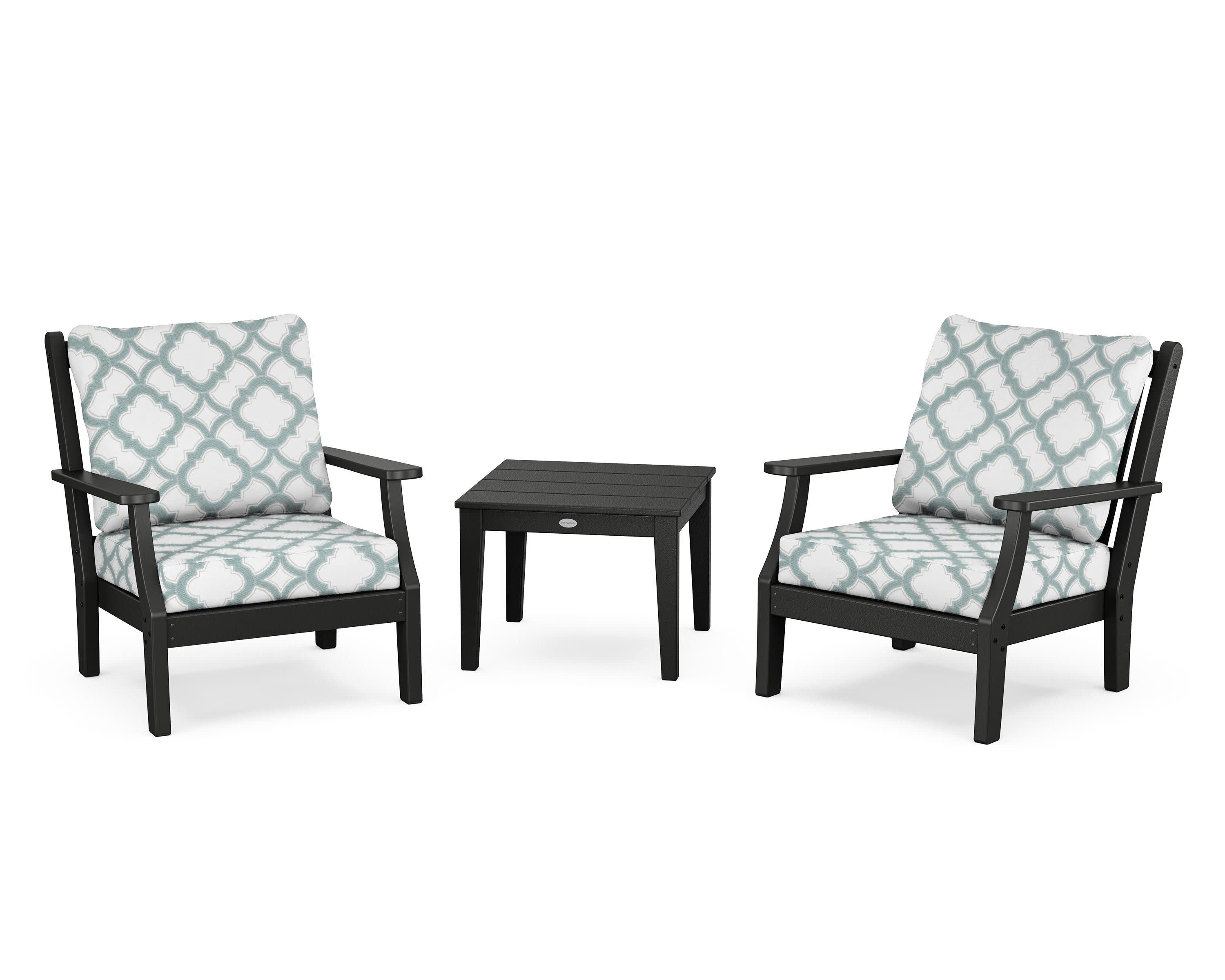 Wovendale 3-Piece Deep Seating Set in Black / Trellis Glacier Spa