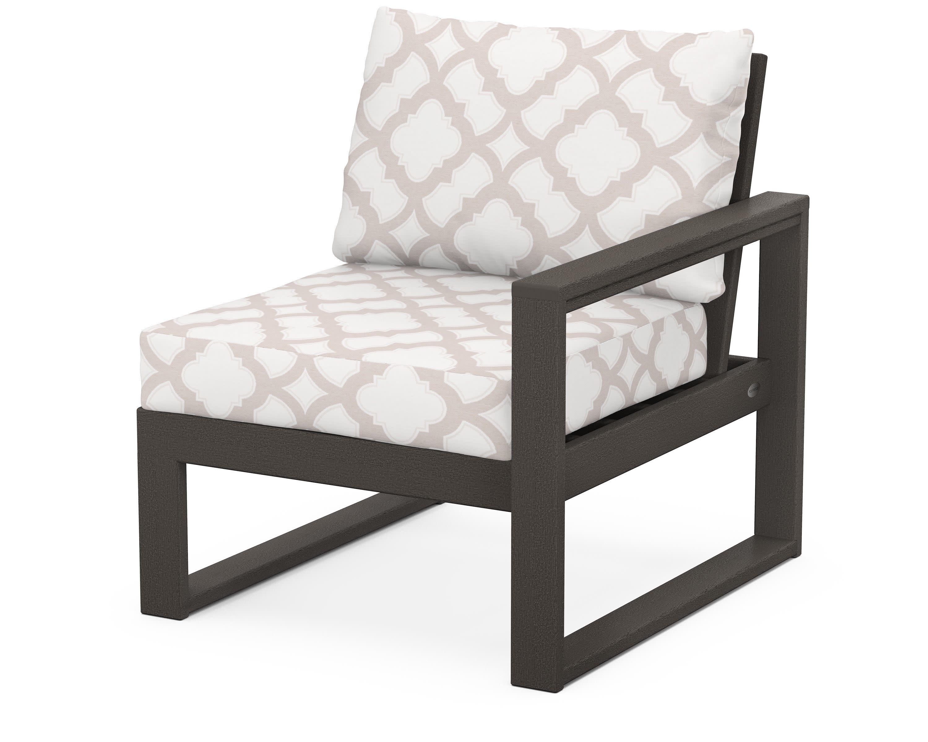 EDGE Modular Right Arm Chair in Vintage Coffee / Trellis Dune Burlap