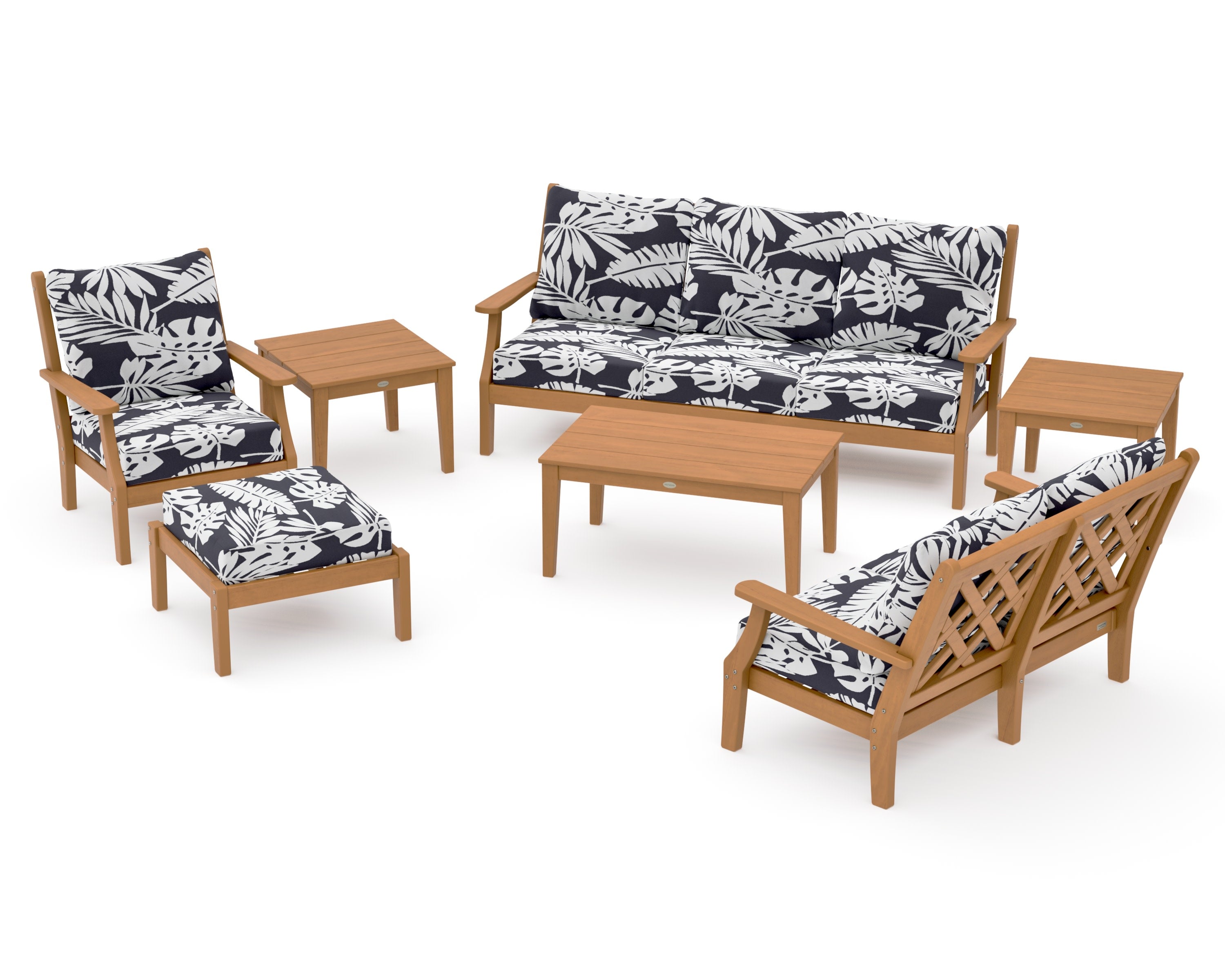 Wovendale 7-Piece Deep Seating Set in Natural / Leaf Navy