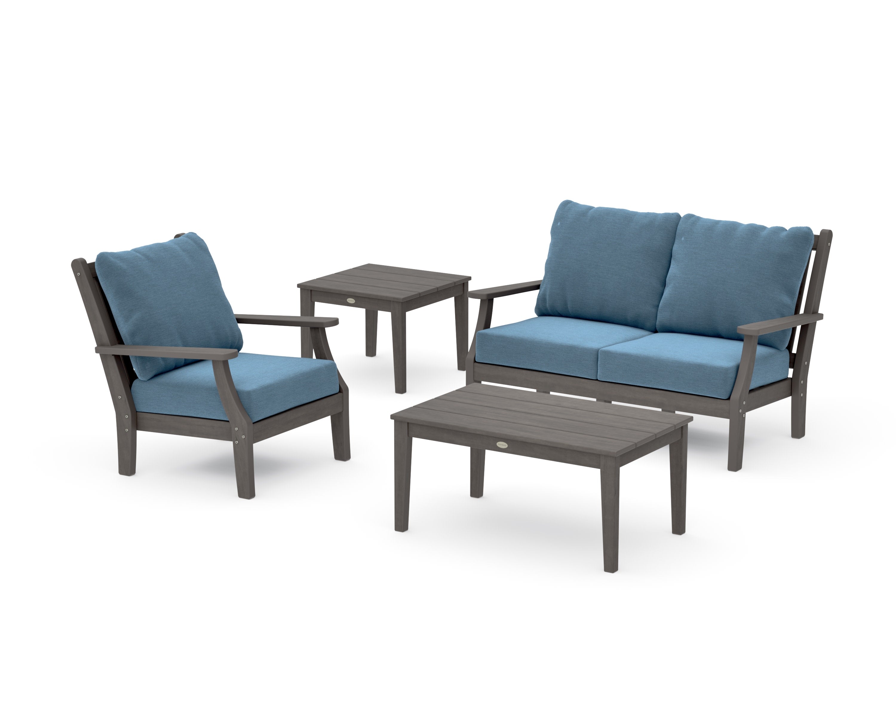 Wovendale 4-Piece Deep Seating Set in Driftwood / Sky Blue