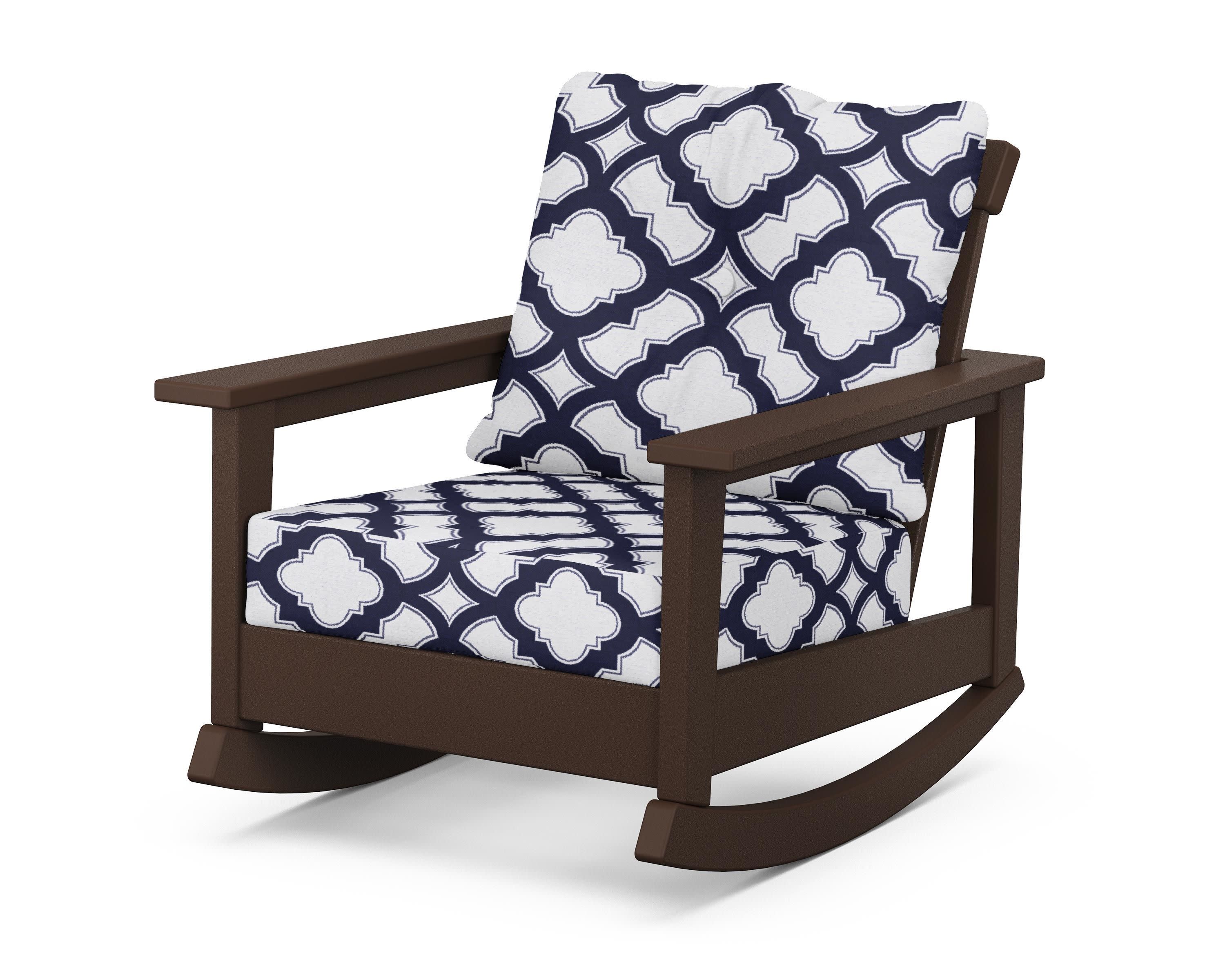 Prescott Deep Seating Rocking Chair in Mahogany / Trellis Navy