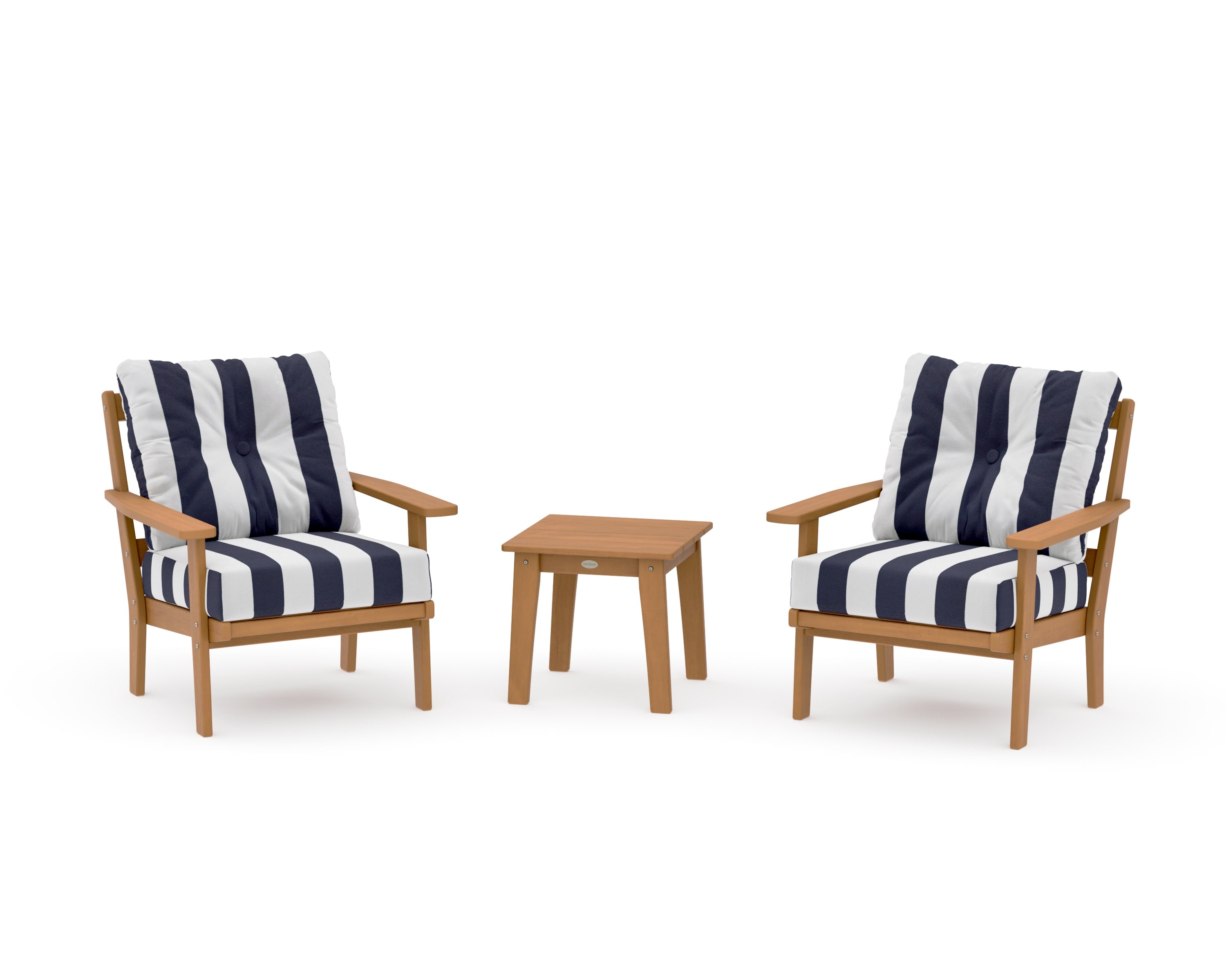 Prairie 3-Piece Deep Seating Set in Natural / Cabana Stripe Navy