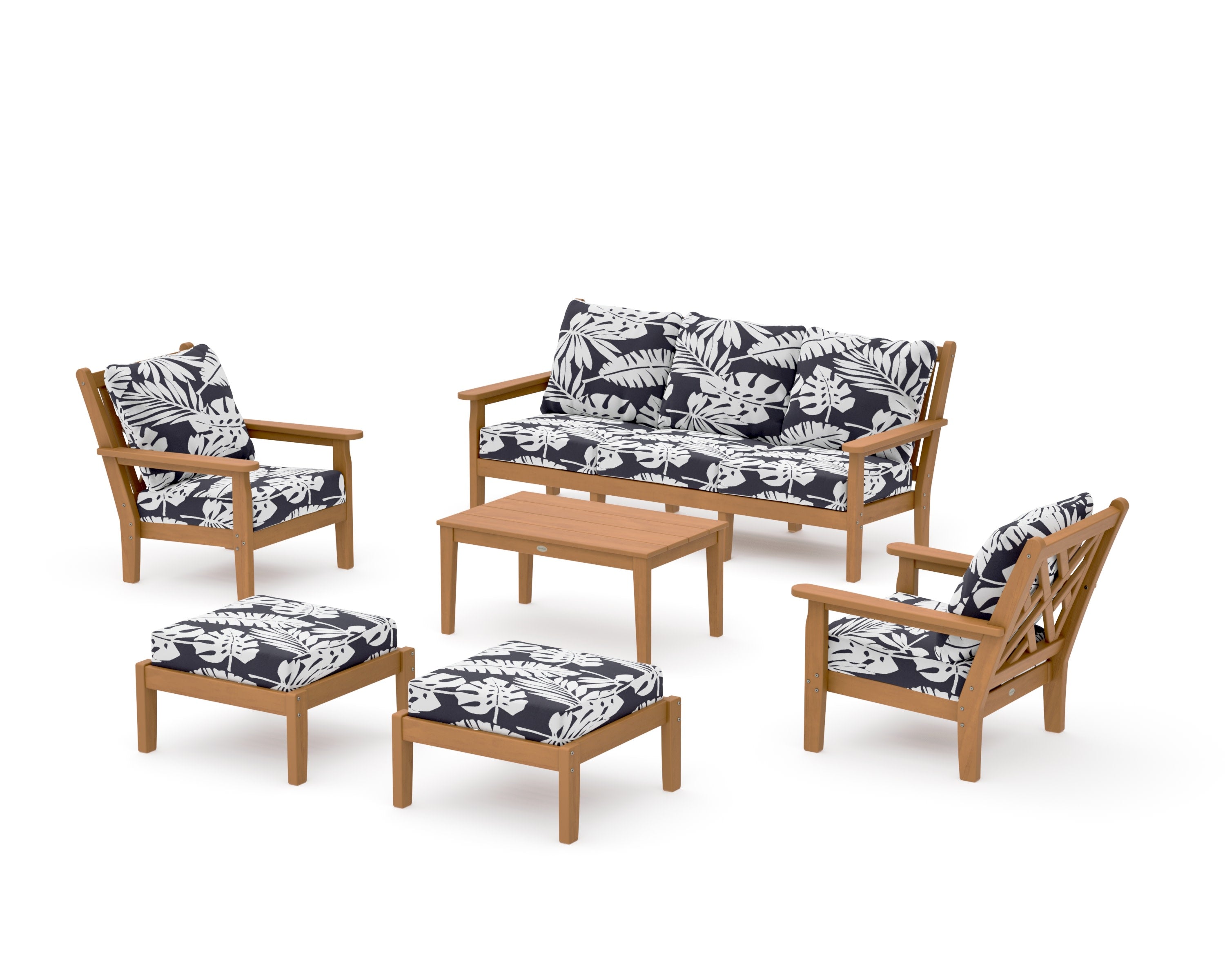 Chippendale 6-Piece Lounge Sofa Set in Natural / Leaf Navy
