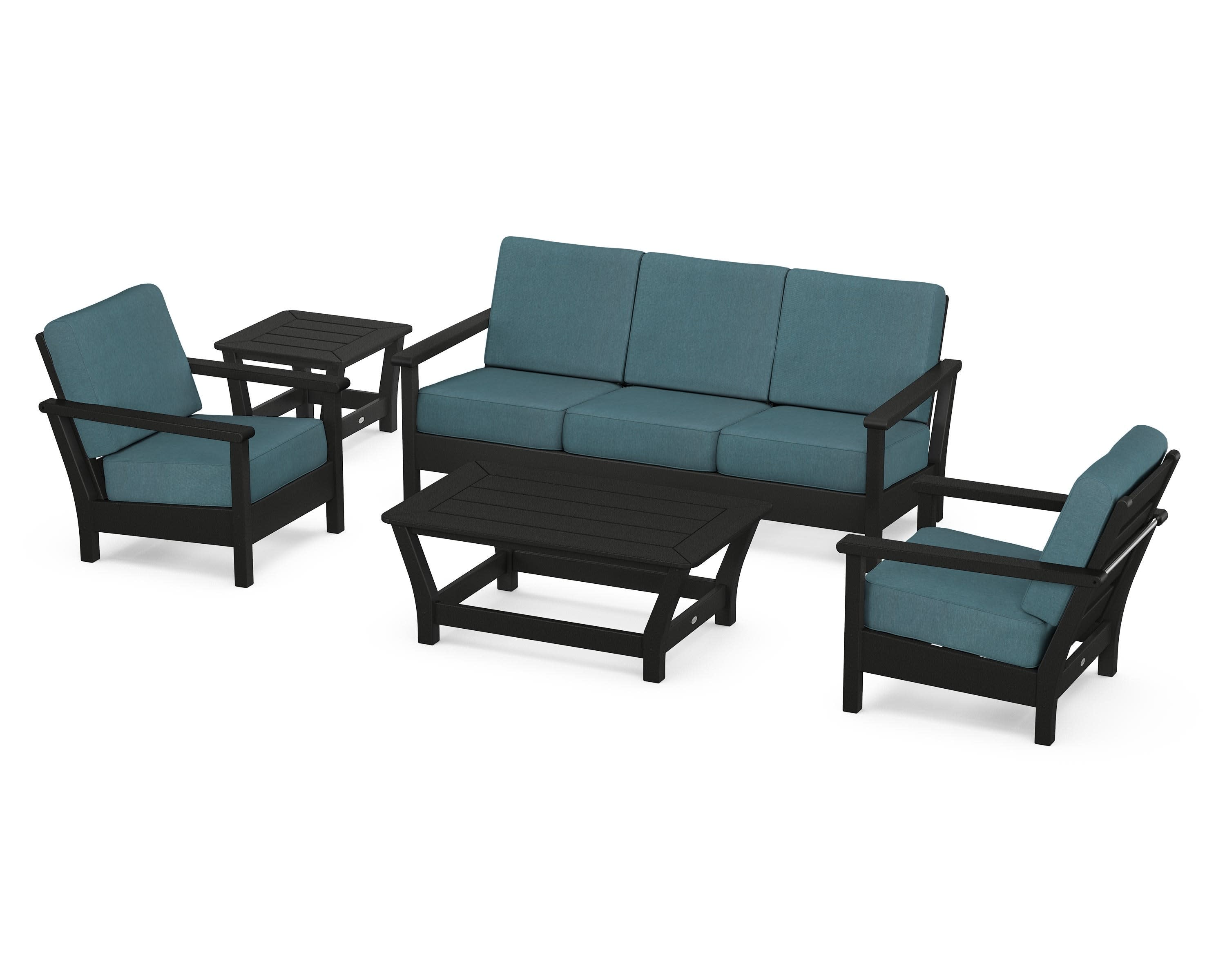 Harbour 5-Piece Deep Seating Set in Black / Ocean Teal