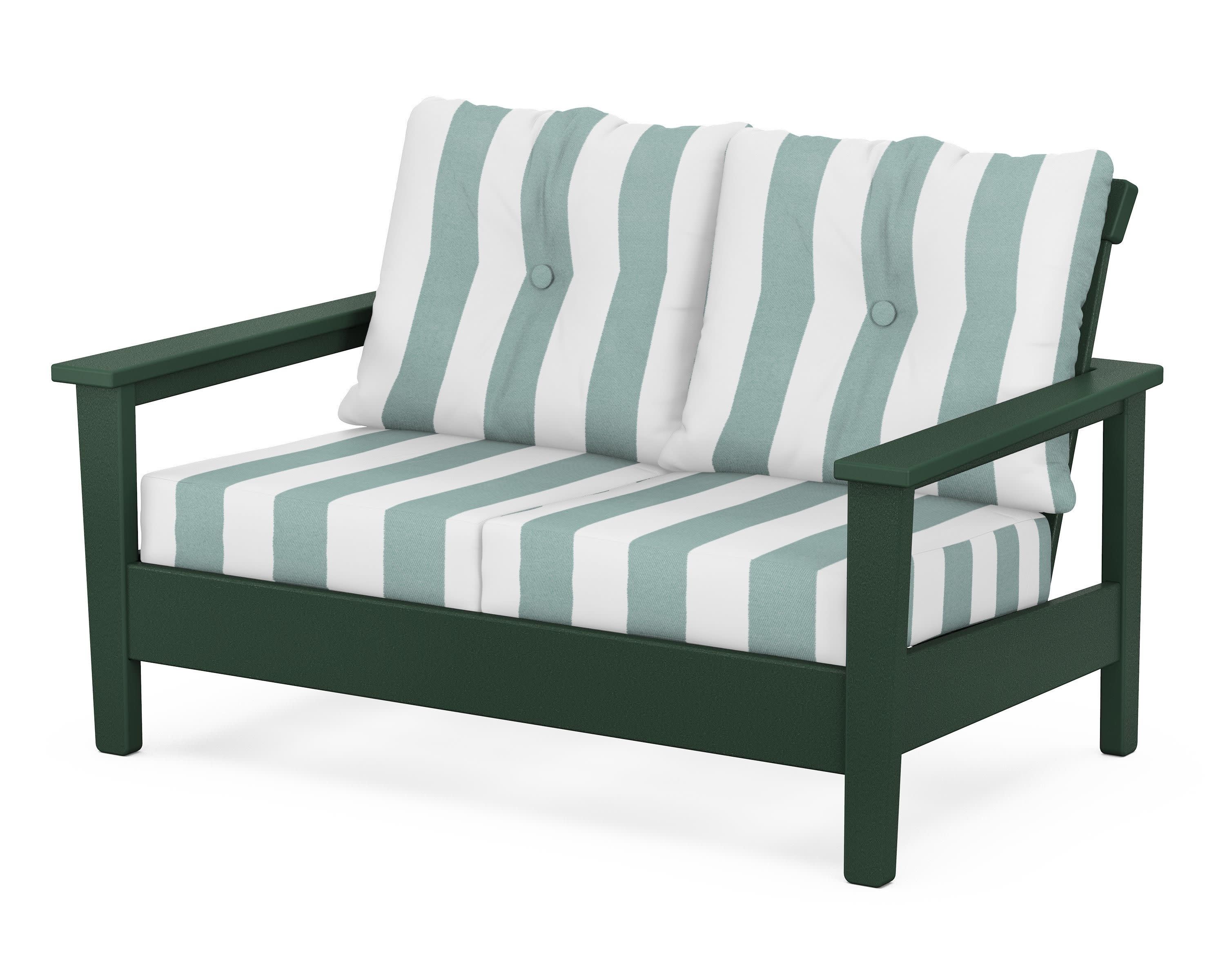Prescott Deep Seating Loveseat in Green / Cabana Stripe Glacier Spa