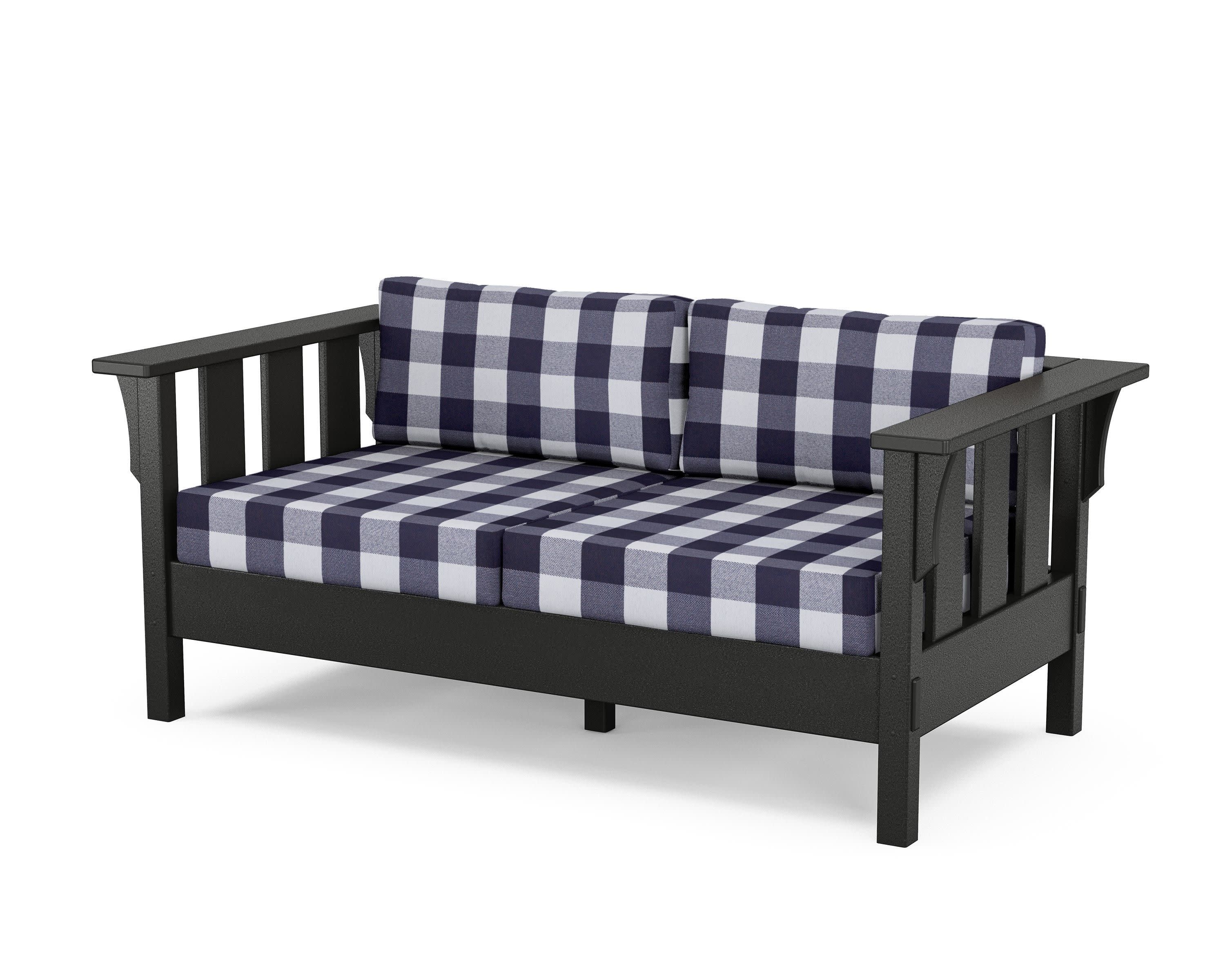 Acadia Deep Seating Loveseat in Black / Buffalo Plaid Navy