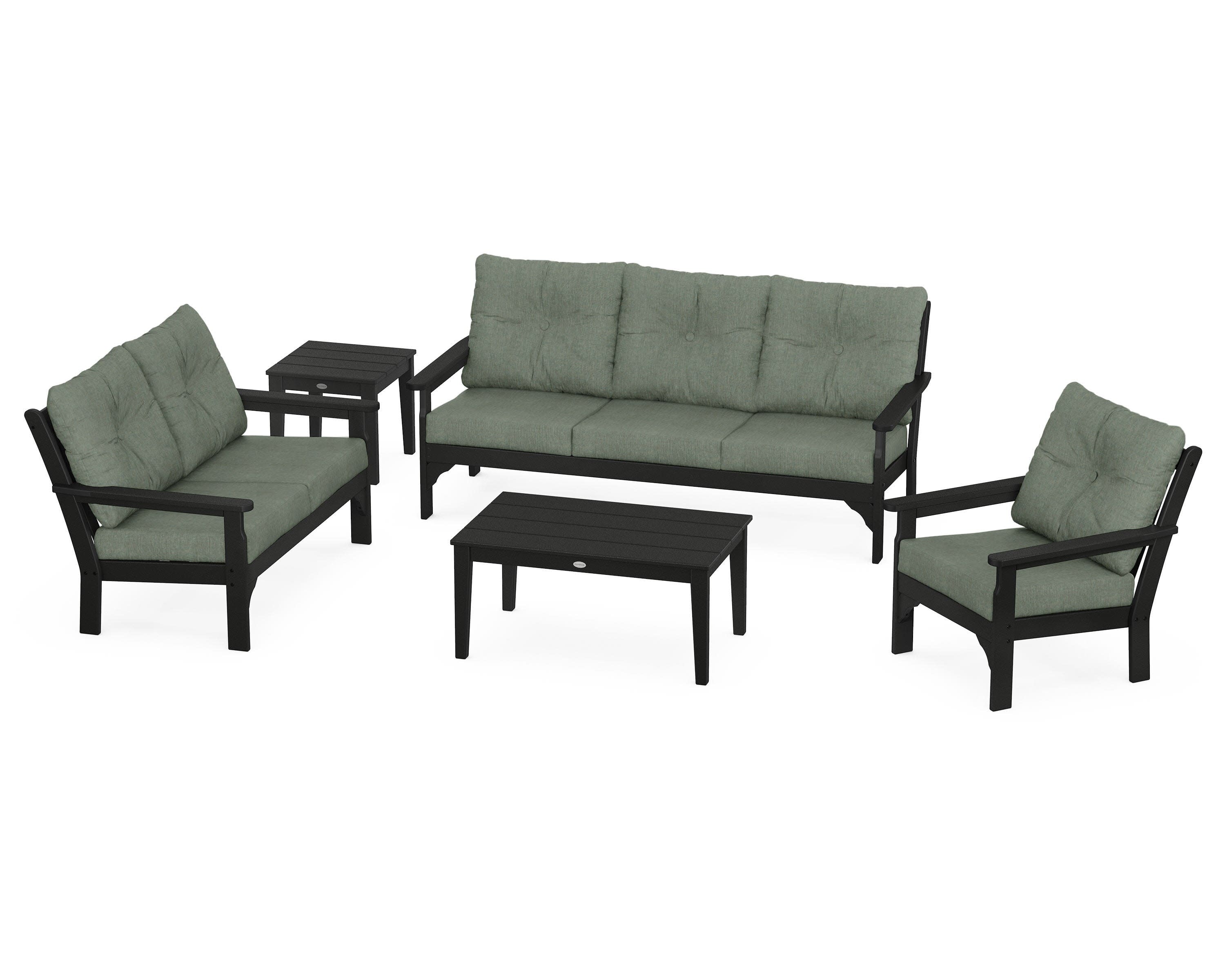 Vineyard 5 Piece Deep Seating Set in Black / Cast Sage