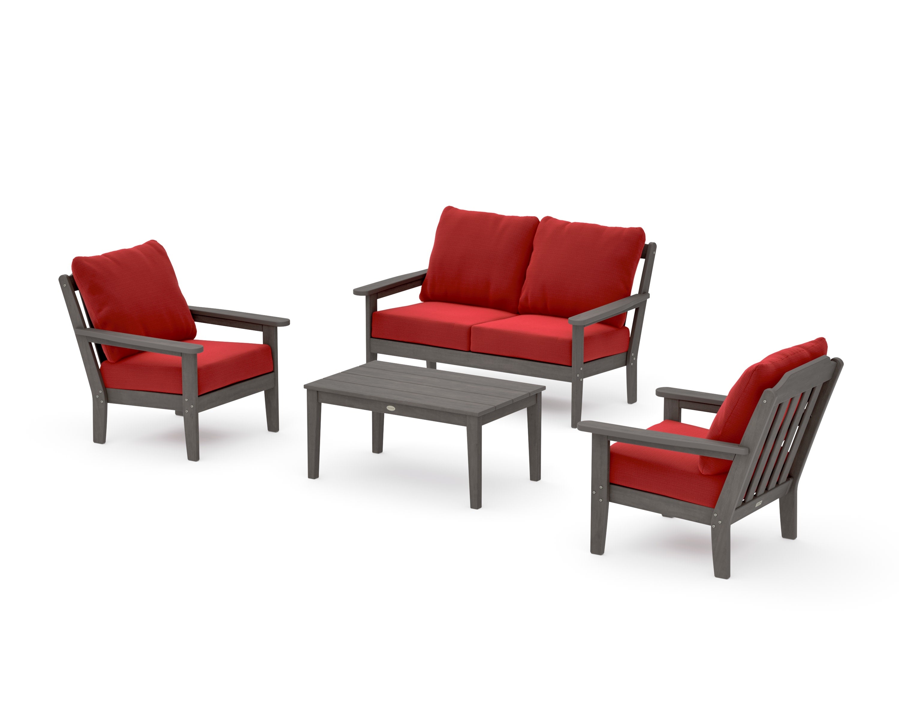 Cottage 4-Piece Deep Seating Set with Loveseat in Driftwood / Crimson Linen