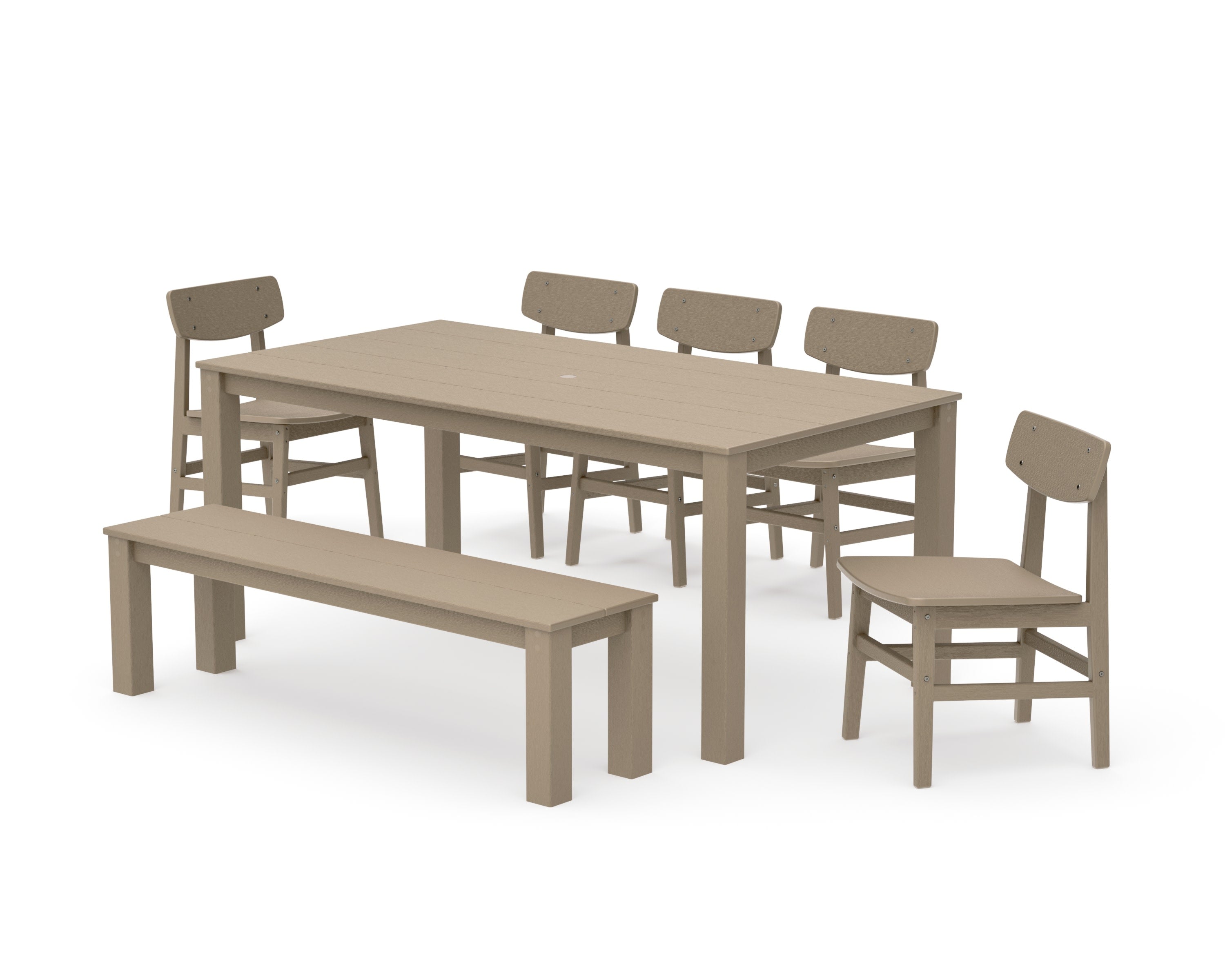 Modern Studio Urban Chair 7-Piece Parsons Dining Set with Bench in Vintage Sahara