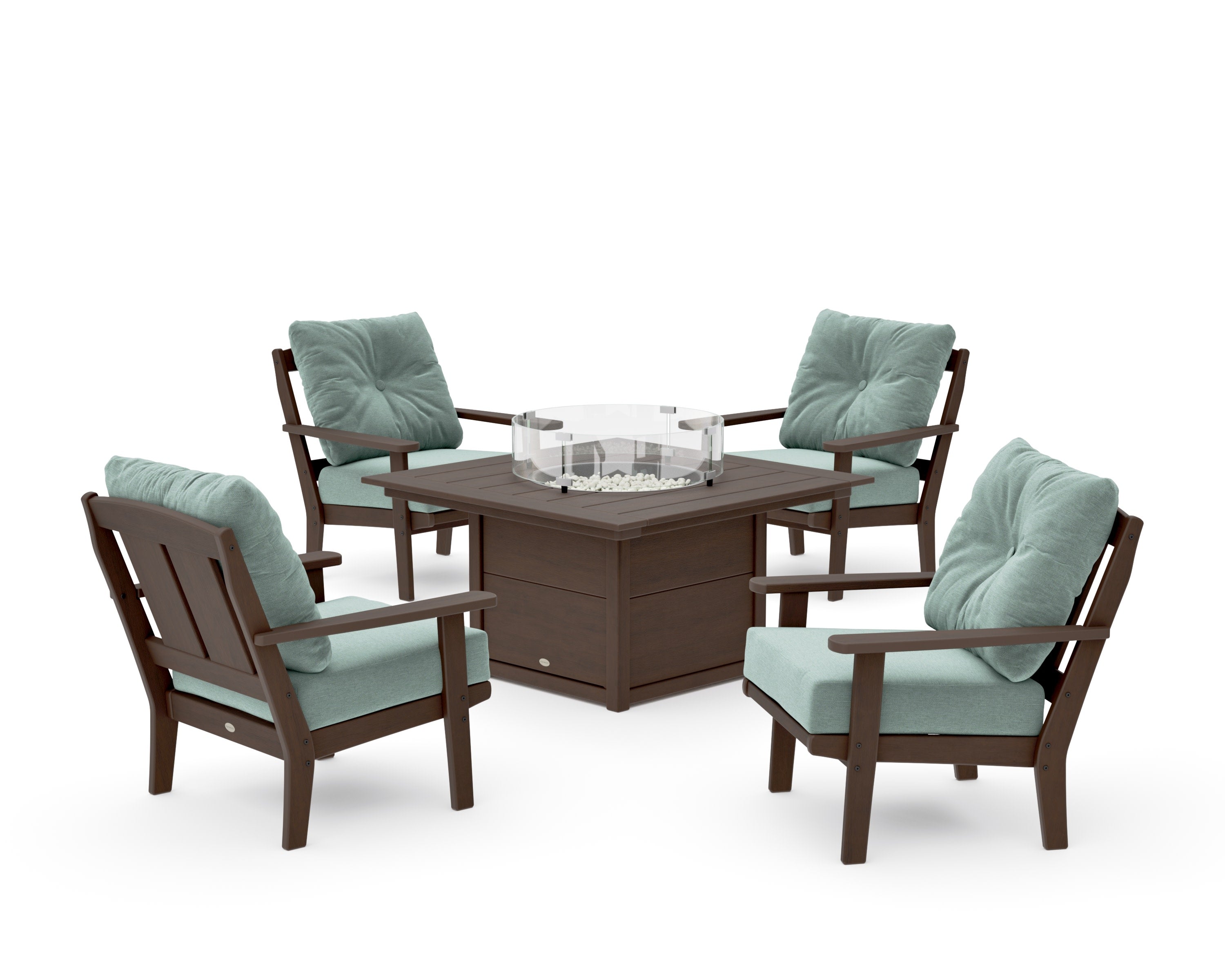 Mission 5-Piece Deep Seating Set with Fire Pit Table in Kona / Glacier Spa