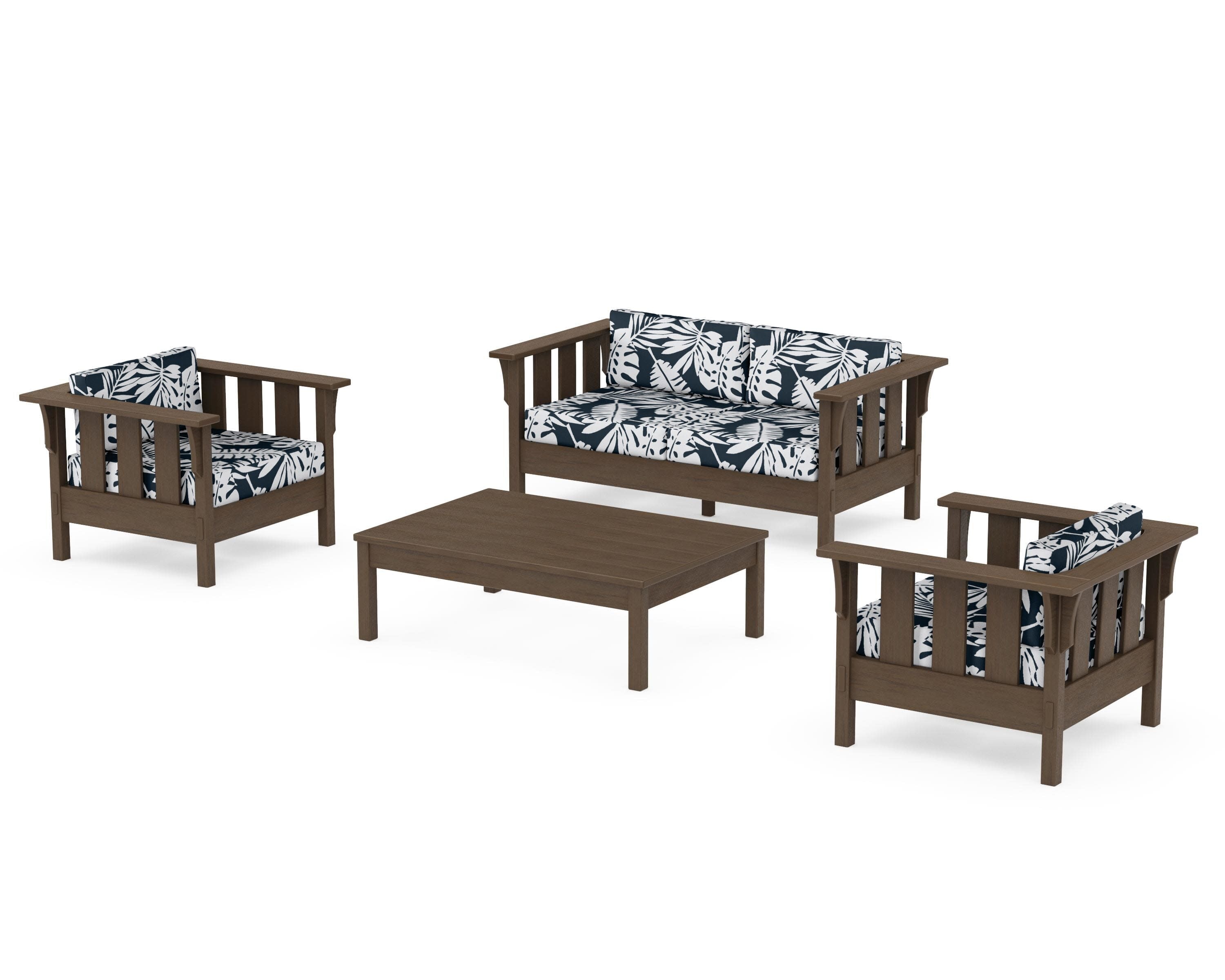 Acadia 4-Piece Deep Seating Set with Loveseat in Kona / Leaf Marine Indigo