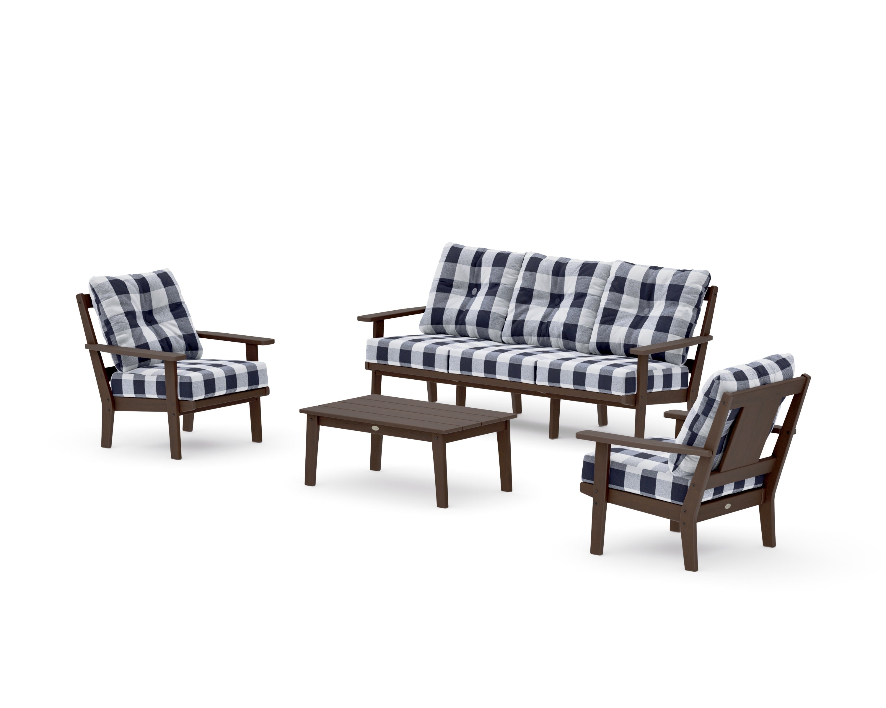 Prairie 4-Piece Deep Seating Set with Sofa in Kona / Buffalo Plaid Navy