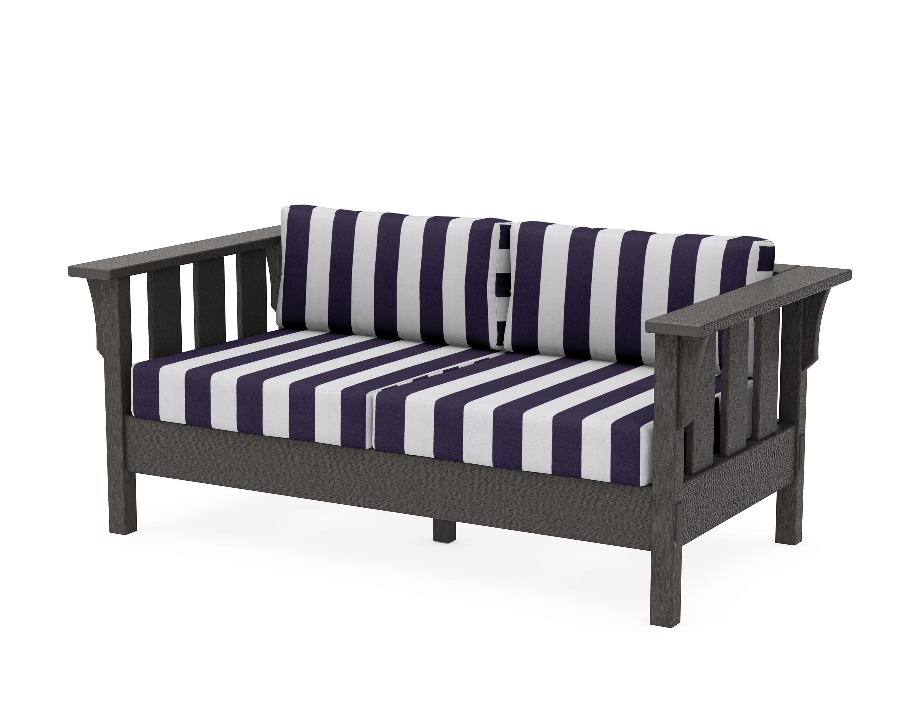 Acadia Deep Seating Loveseat in Vintage Coffee / Cabana Stripe Navy