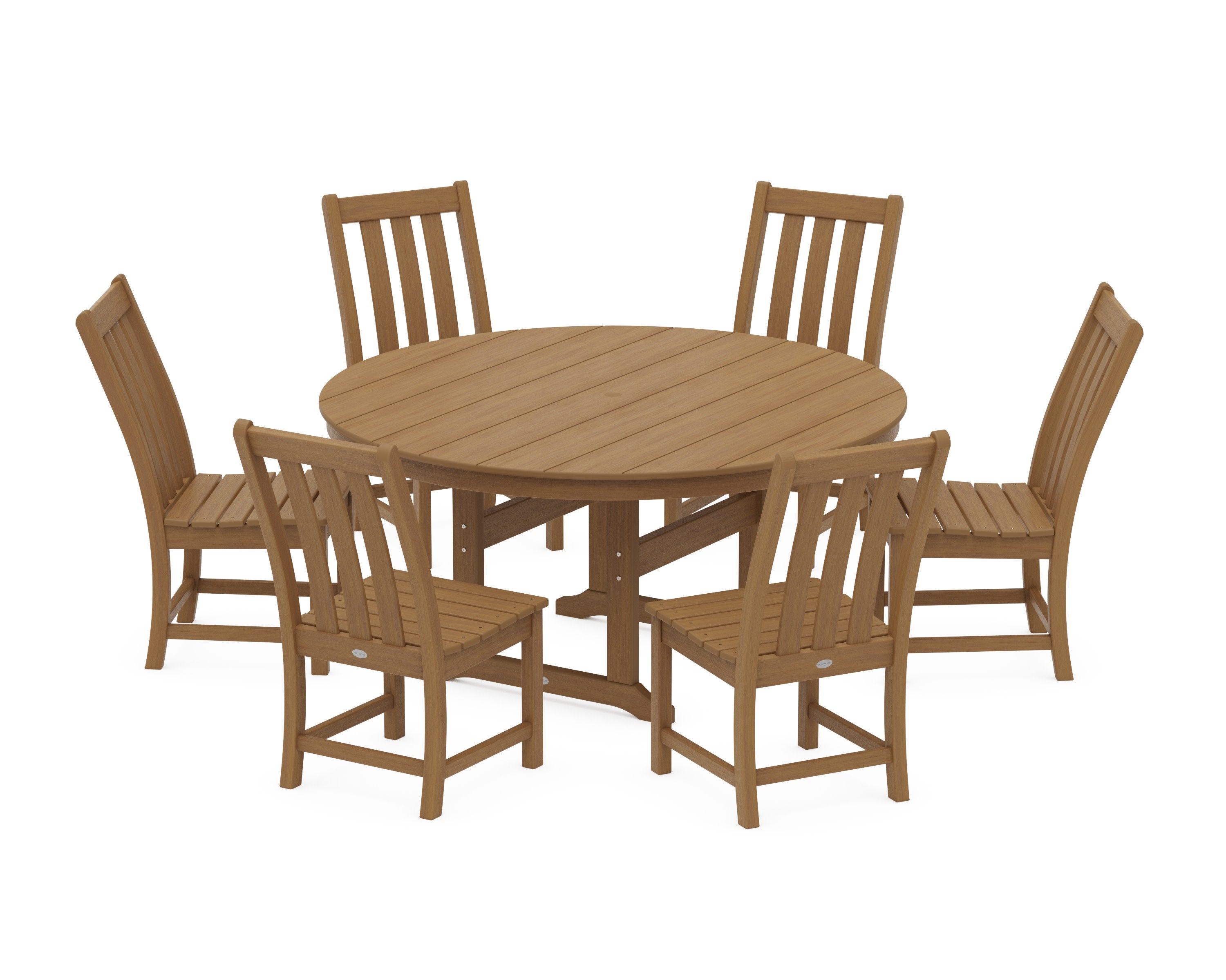 Vineyard 7-Piece Side Chair Round Farmhouse Dining Set in Natural