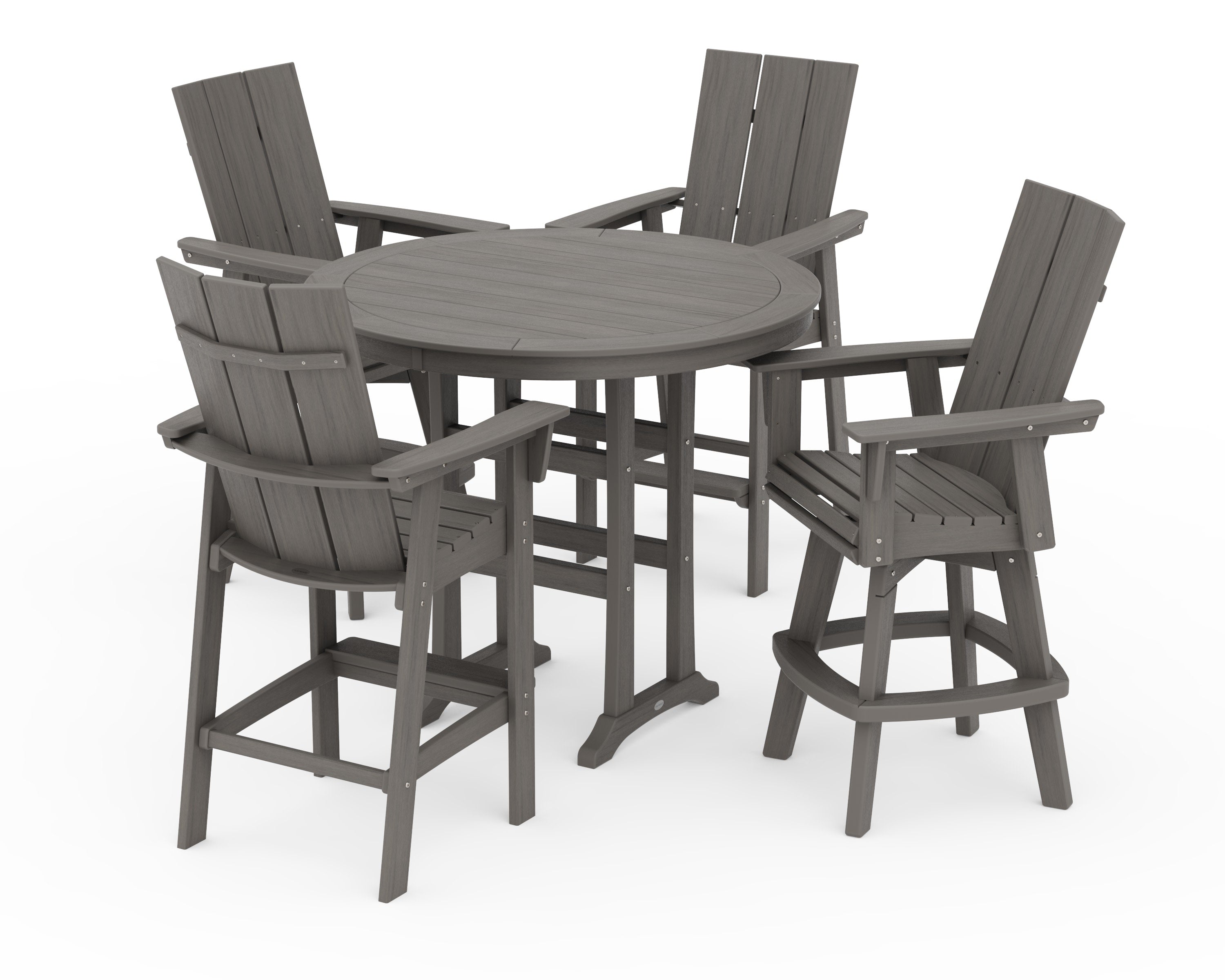 Modern Adirondack 5-Piece Nautical Trestle Round Bar Set with Swivels in Driftwood