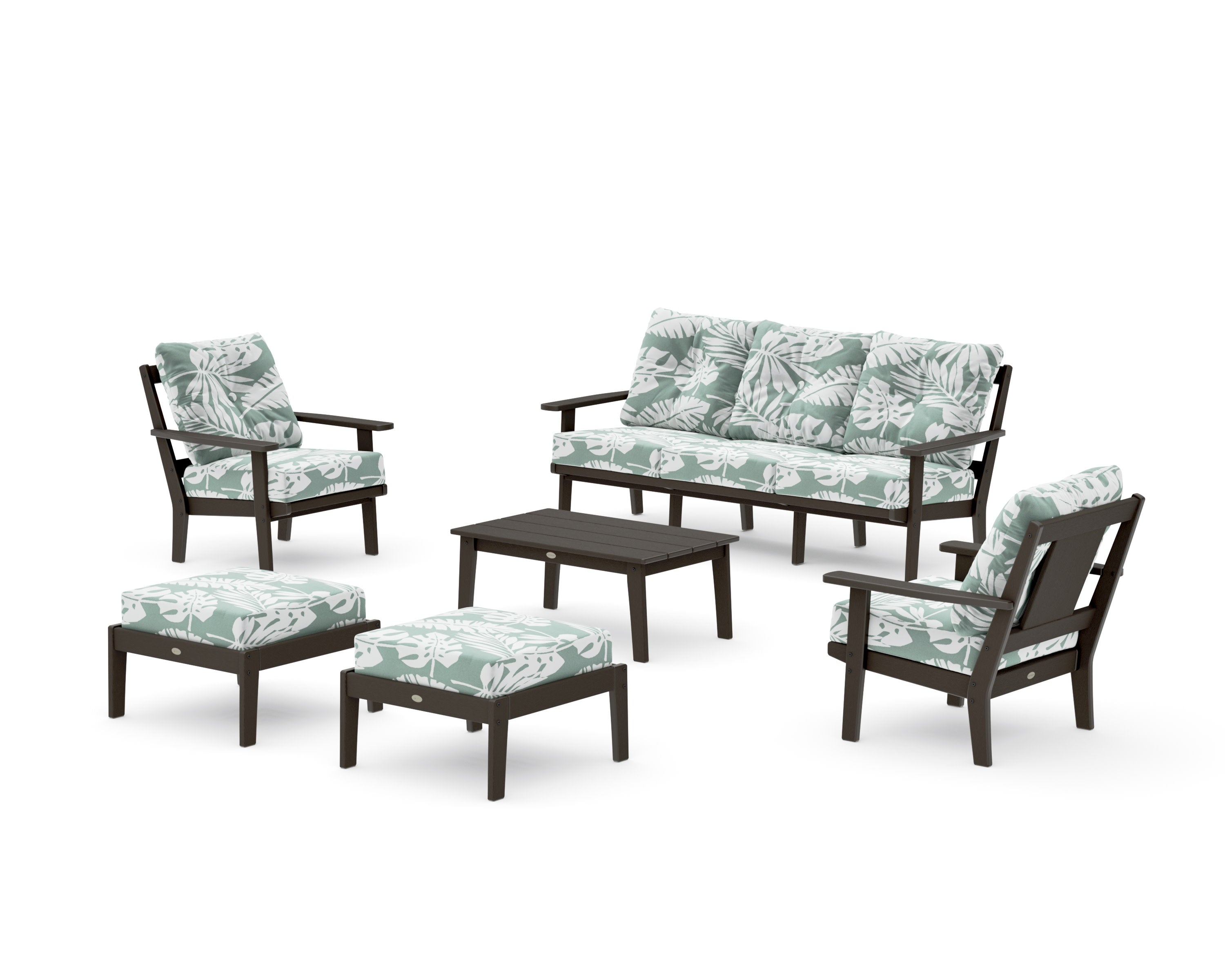 Prairie 6-Piece Lounge Sofa Set in Vintage Coffee / Leaf Glacier Spa