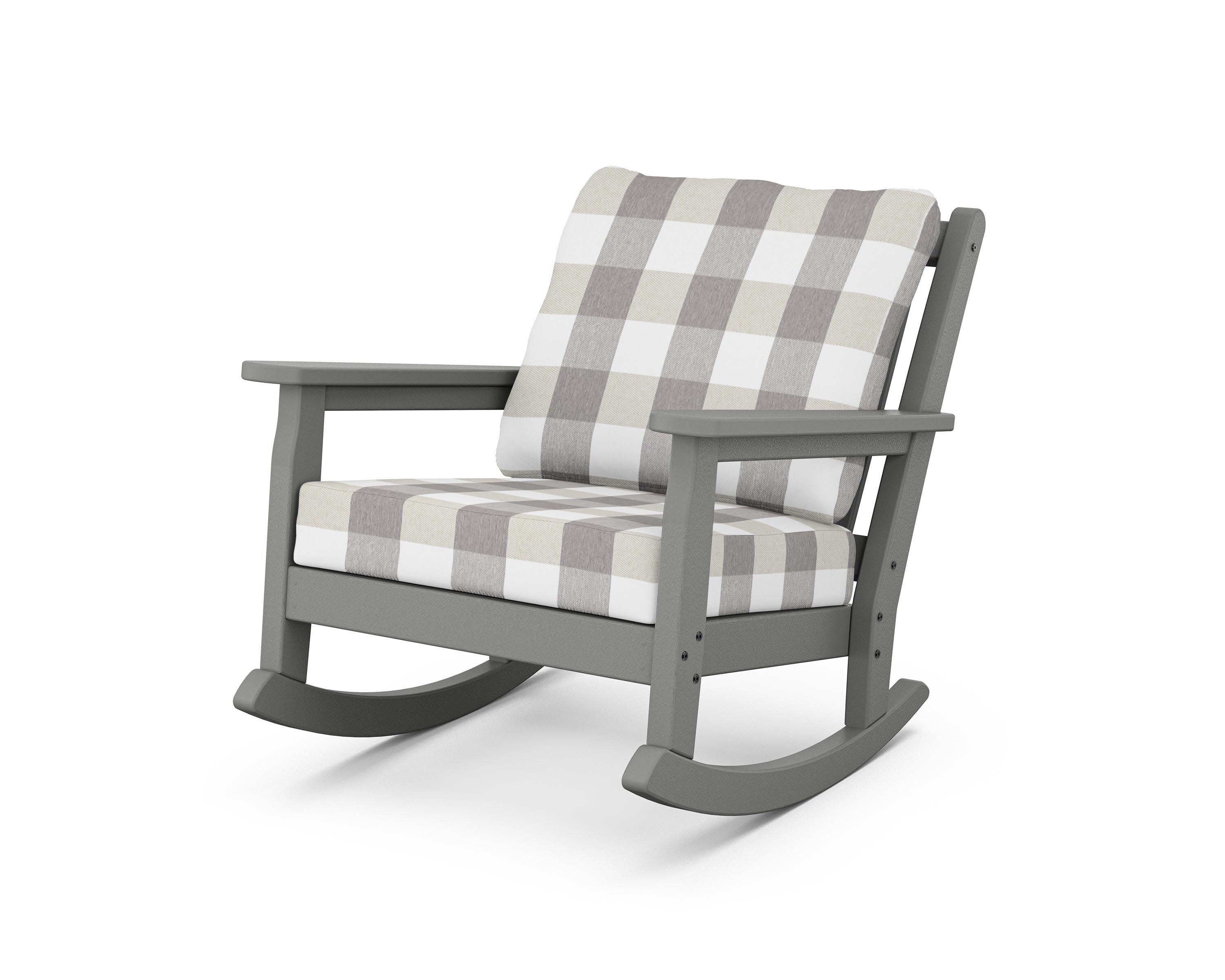 Chippendale Deep Seating Rocking Chair in Slate Grey / Buffalo Plaid Grey Mist