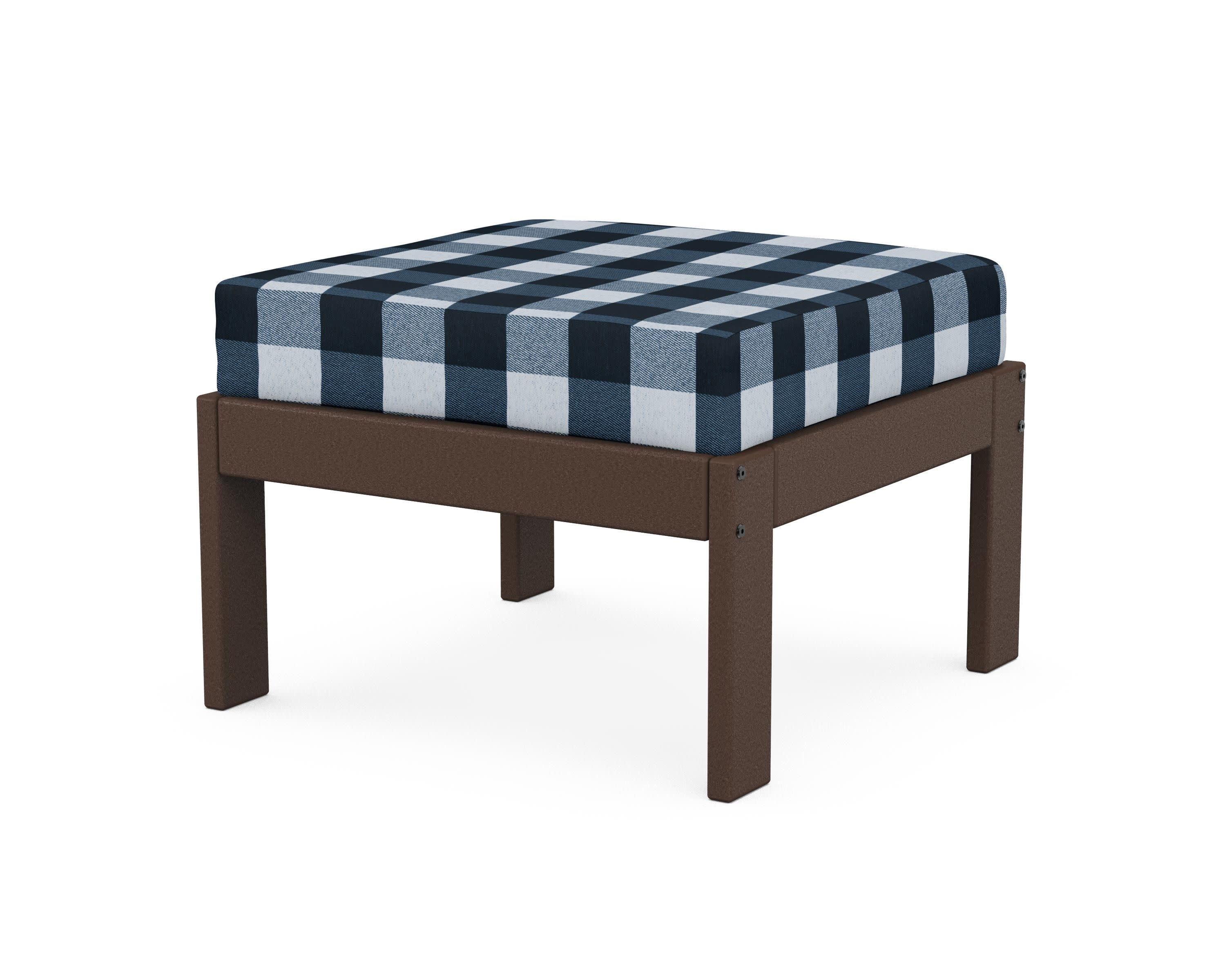Vineyard Modular Ottoman in Mahogany / Buffalo Plaid Marine Indigo