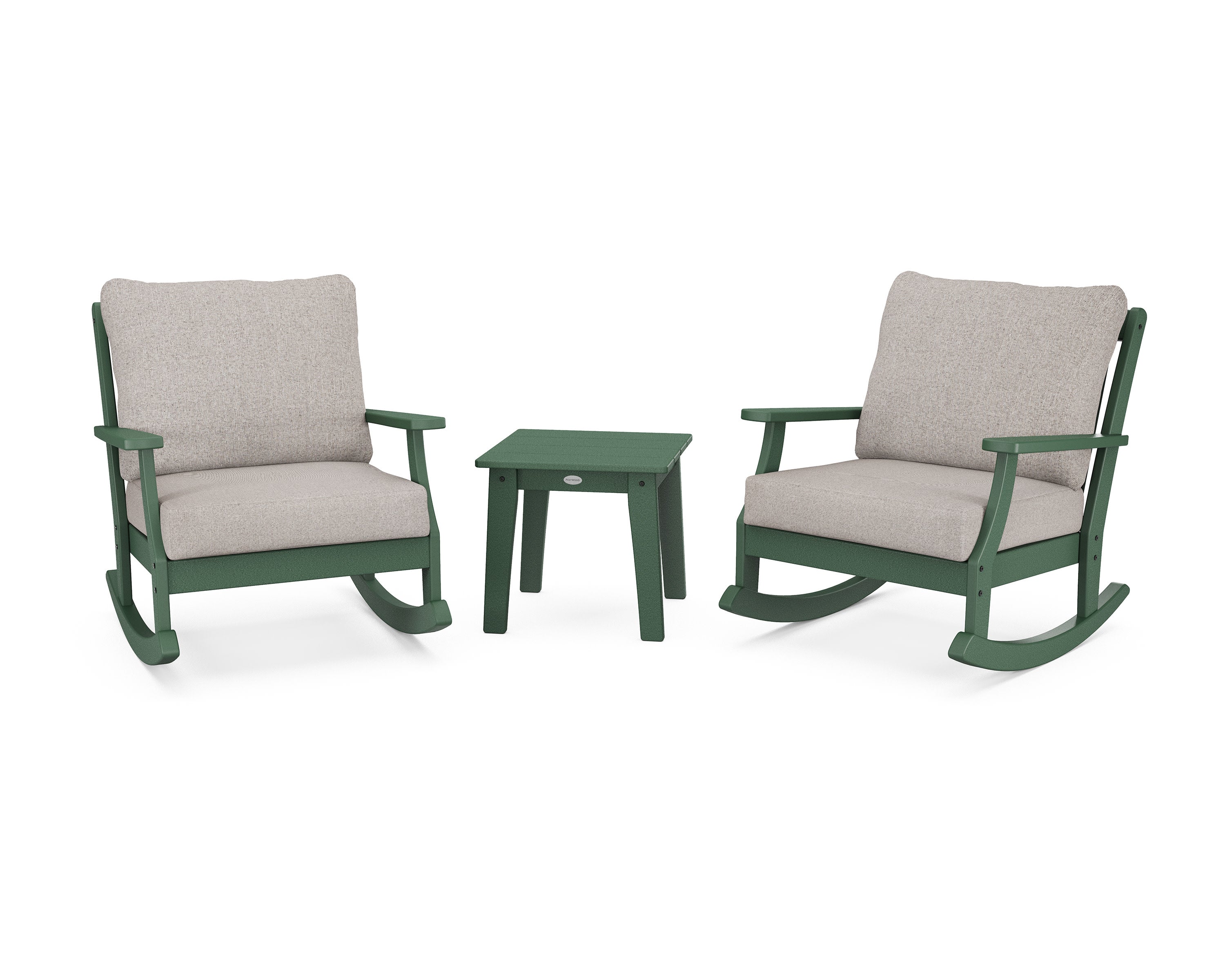 Braxton 3-Piece Deep Seating Rocker Set in Green / Weathered Tweed