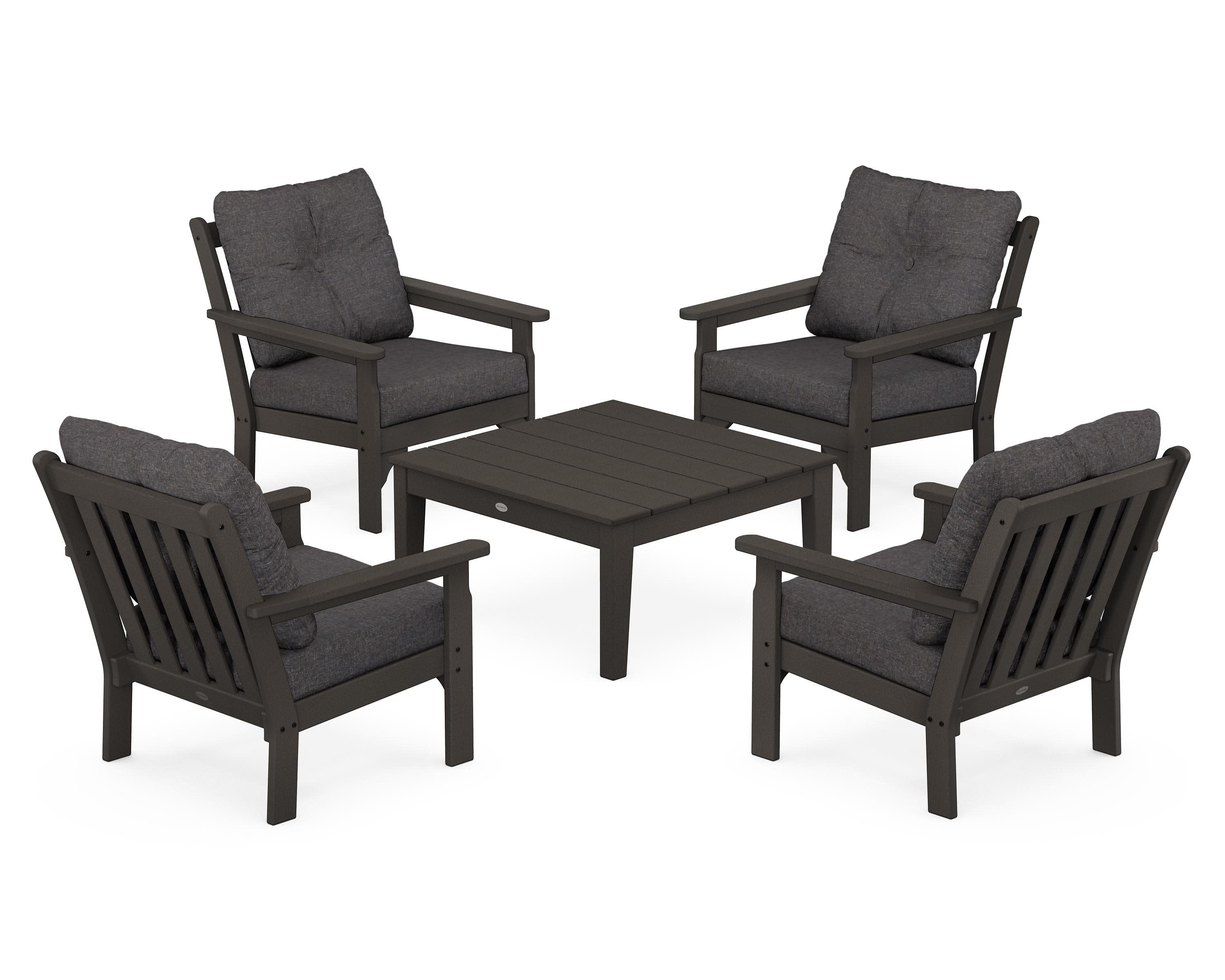 Vineyard 5-Piece Deep Seating Conversation Set in Vintage Coffee / Ash Charcoal