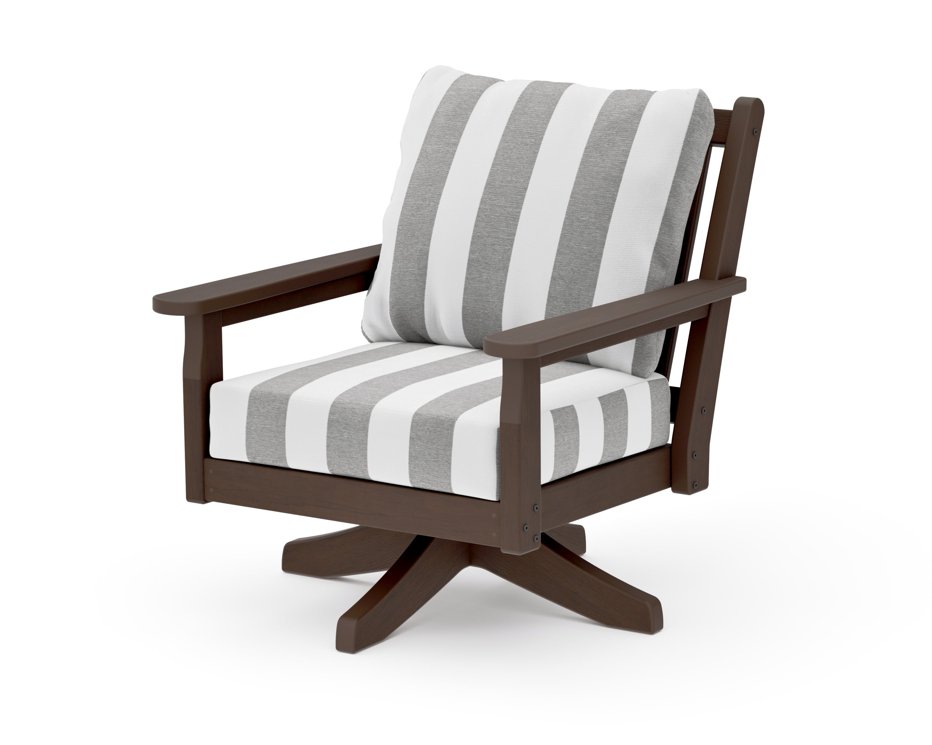 Chippendale Deep Seating Swivel Chair in Kona / Cabana Stripe Grey Mist