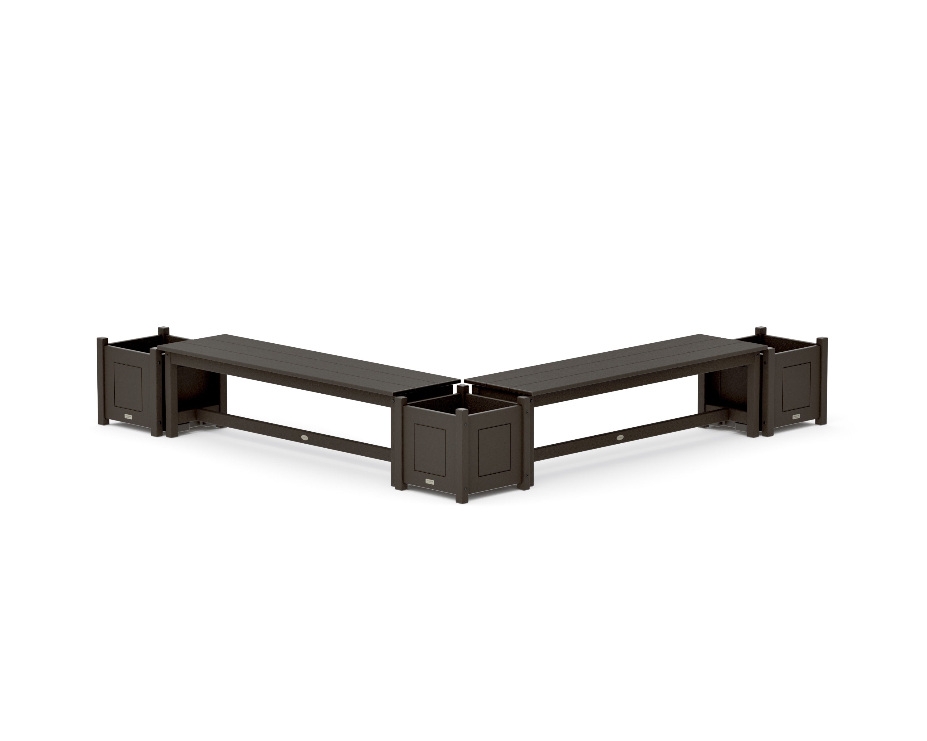 60" Country Living L- Shaped Planter Bench Corner Set in Vintage Coffee