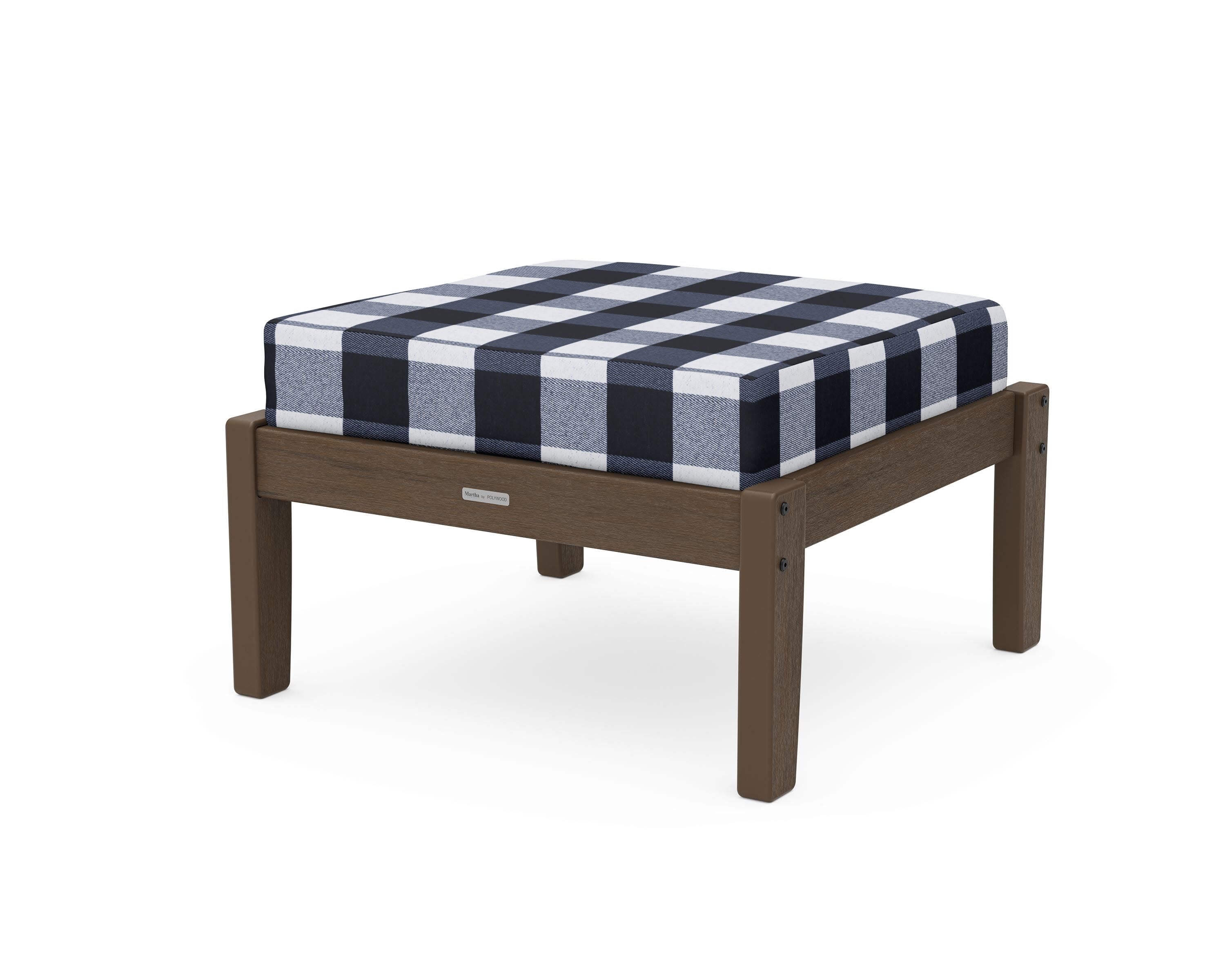 Chinoiserie Deep Seating Ottoman in Kona / Buffalo Plaid Marine Indigo