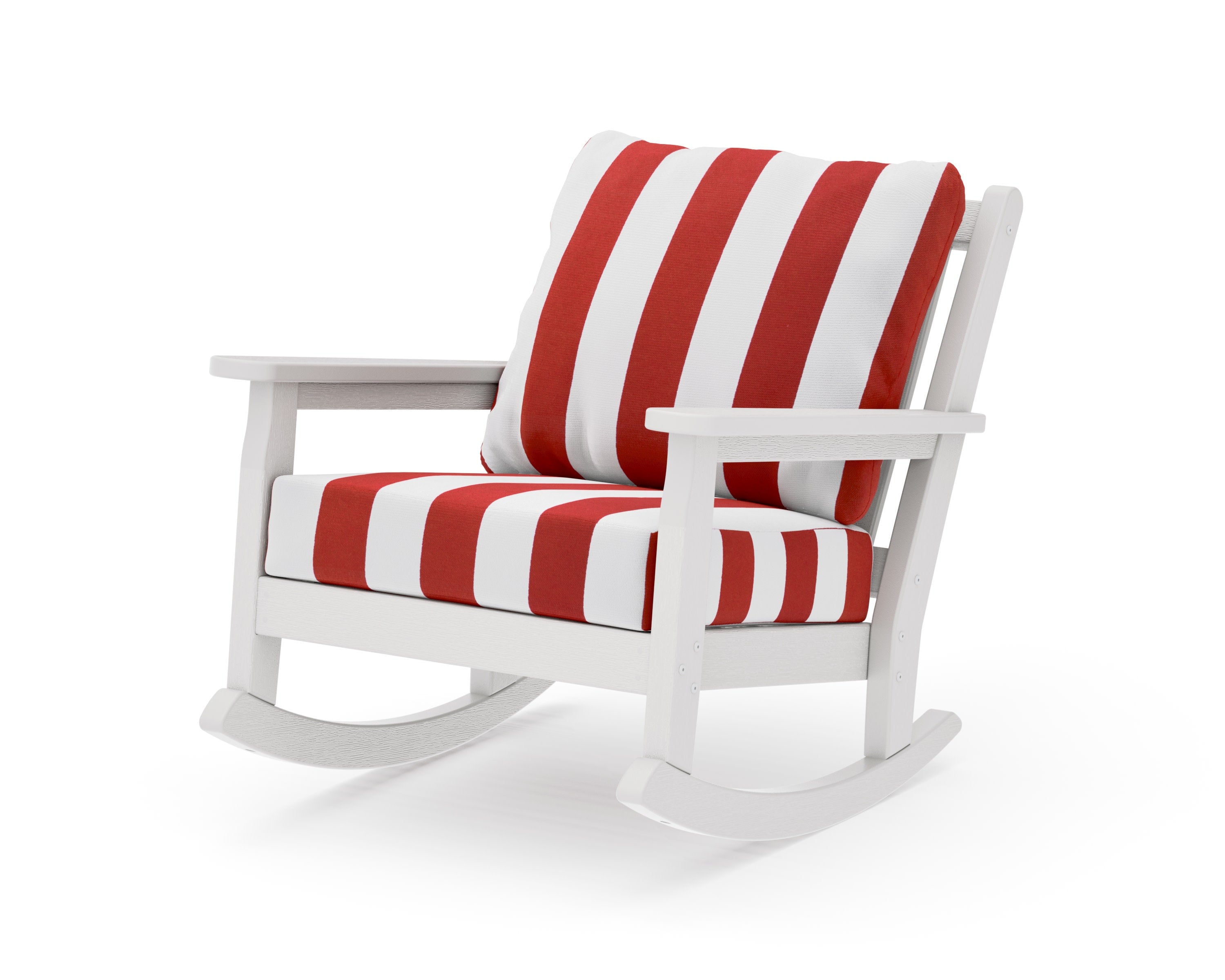 Chippendale Deep Seating Rocking Chair in Vintage White / Cabana Stripe Crimson