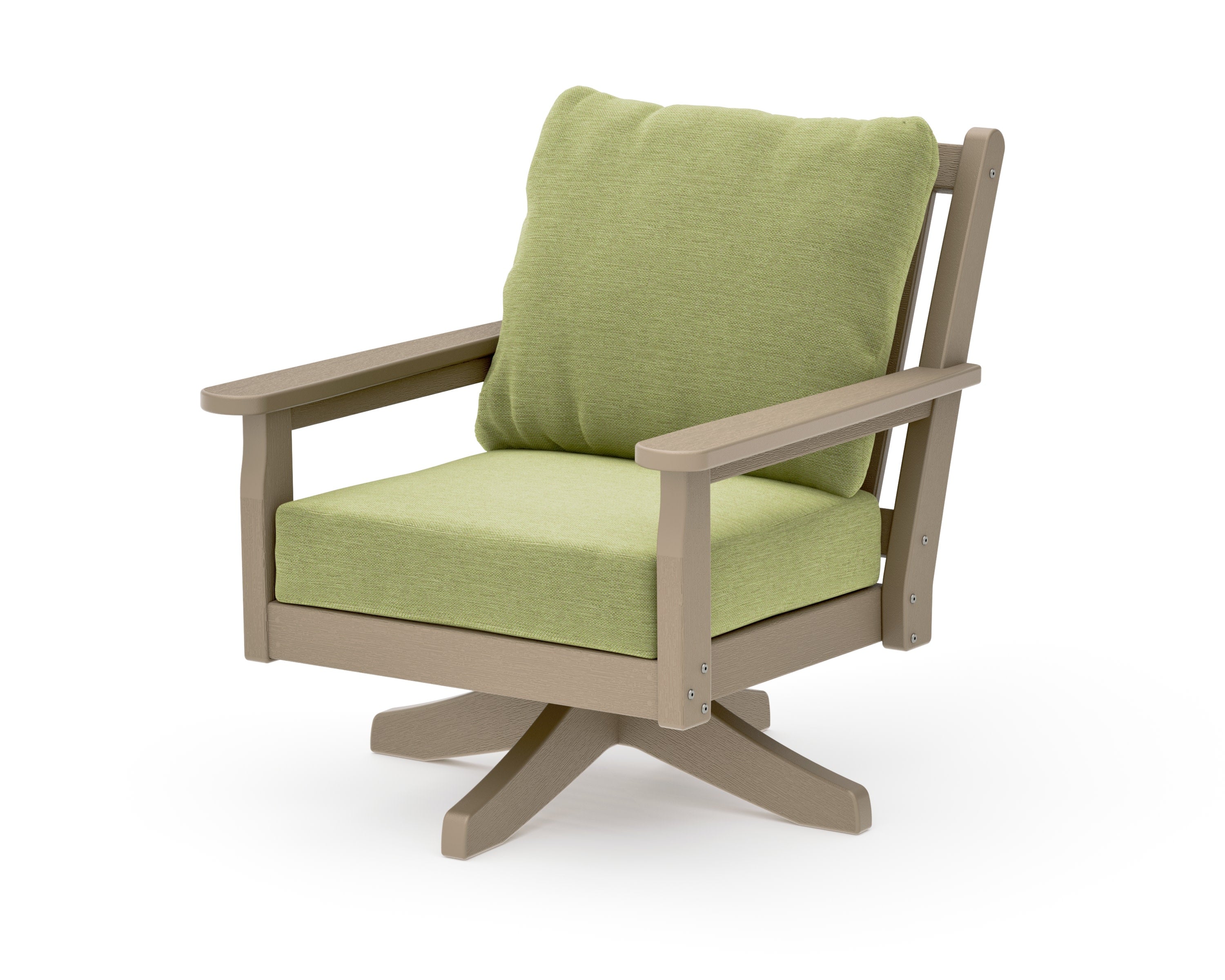 Chippendale Deep Seating Swivel Chair in Vintage Sahara / Chartreuse Boucle