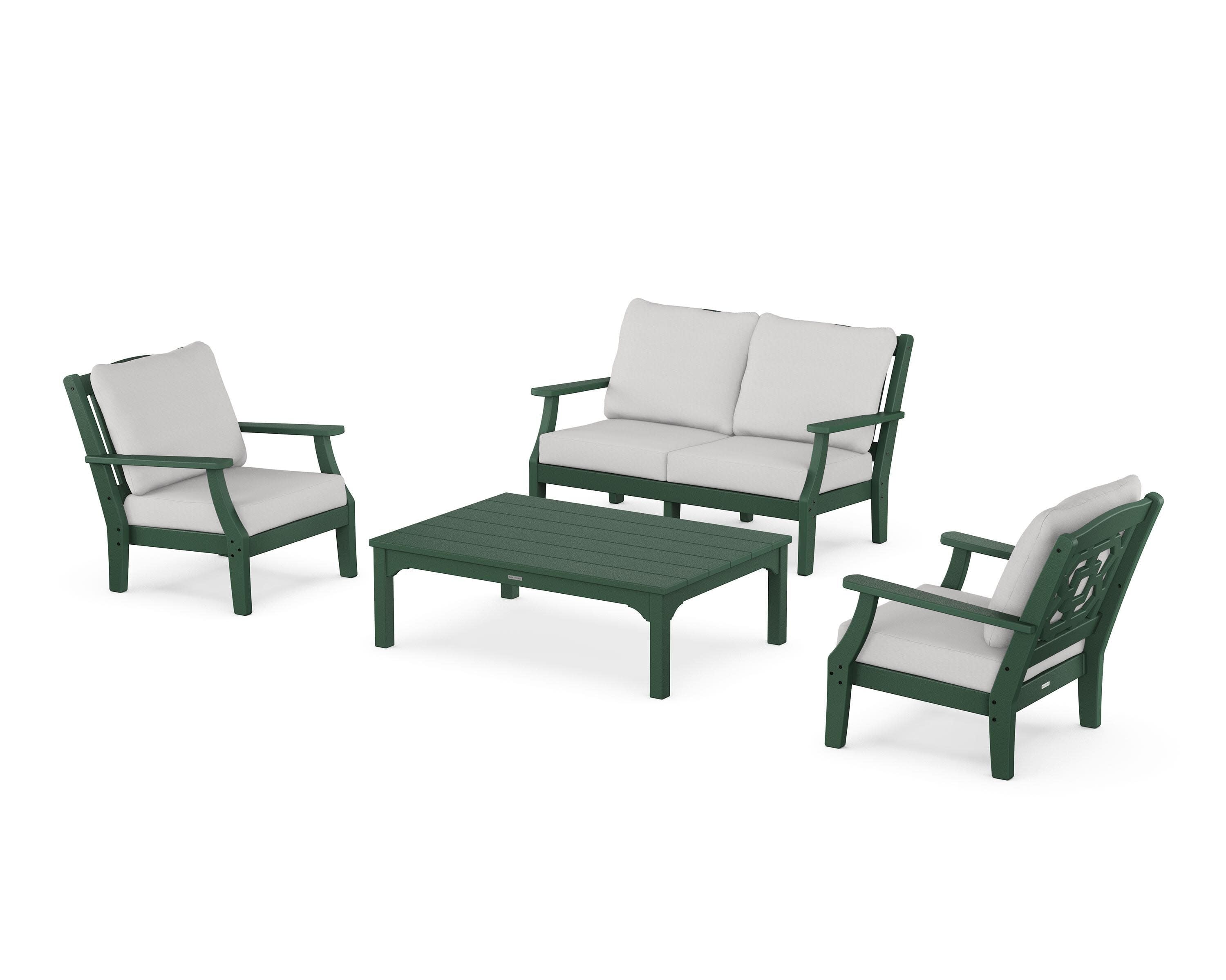 Chinoiserie 4-Piece Deep Seating Set with Loveseat in Green / Diamond in the Rough