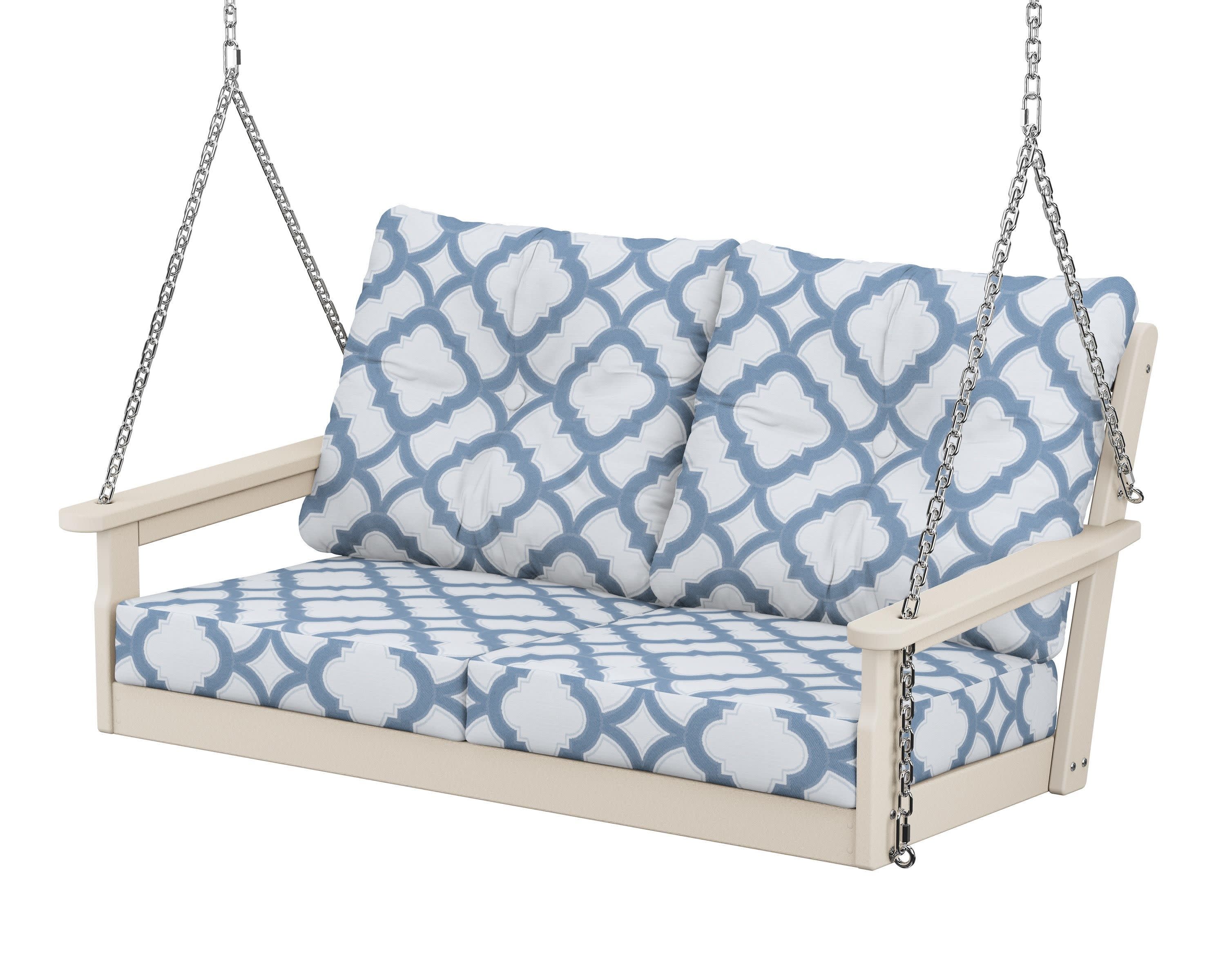 Vineyard Deep Seating Swing in Sand / Trellis Sky Blue