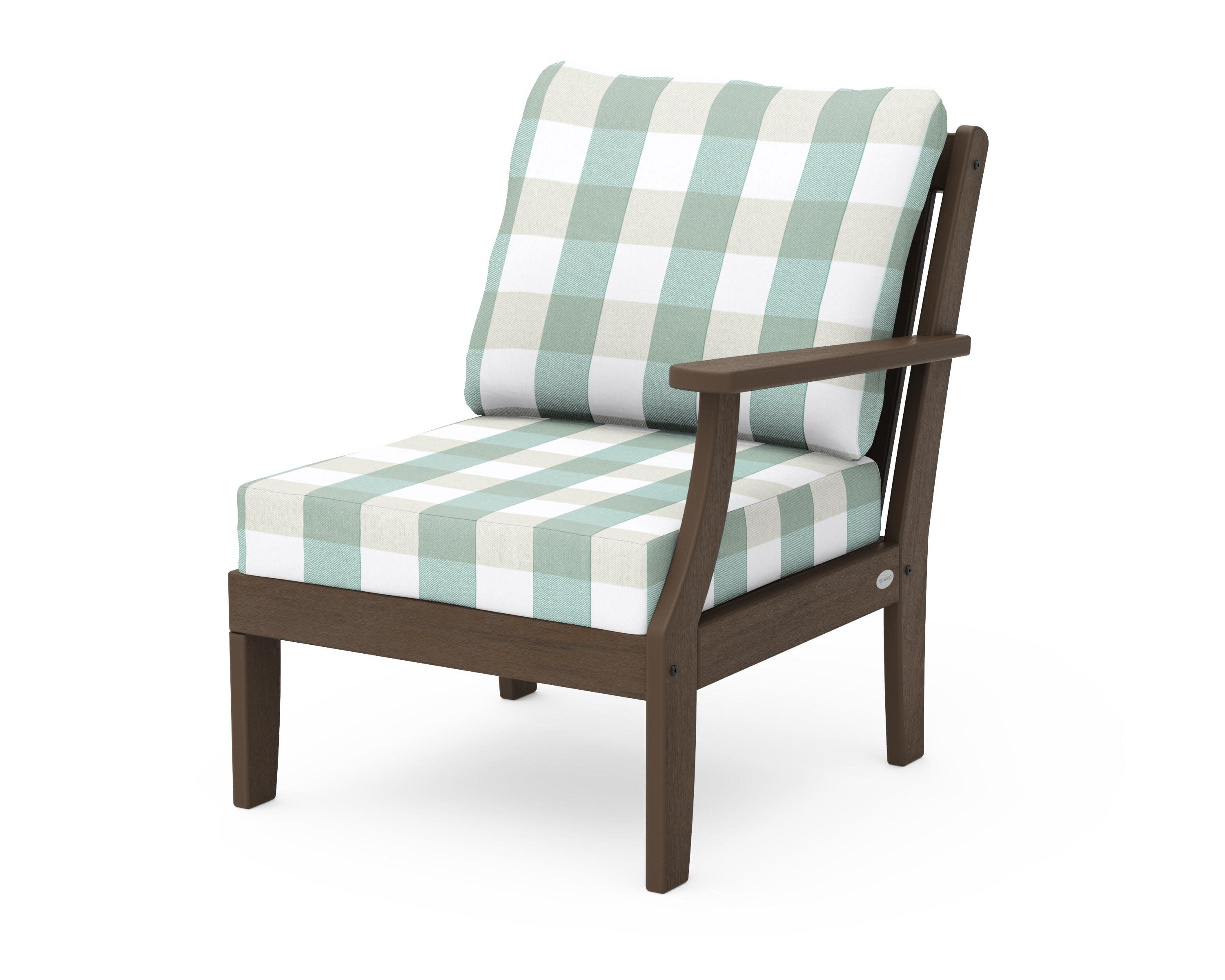 Braxton Modular Right Arm Chair in Kona / Buffalo Plaid Glacier Spa