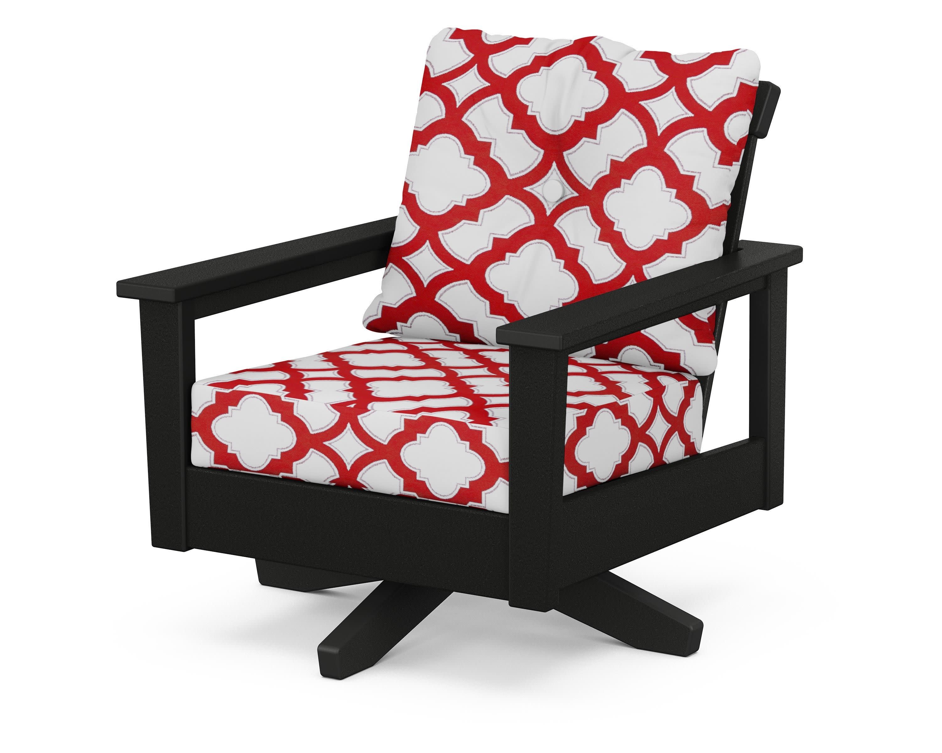 Prescott Deep Seating Swivel Chair in Black / Trellis Crimson